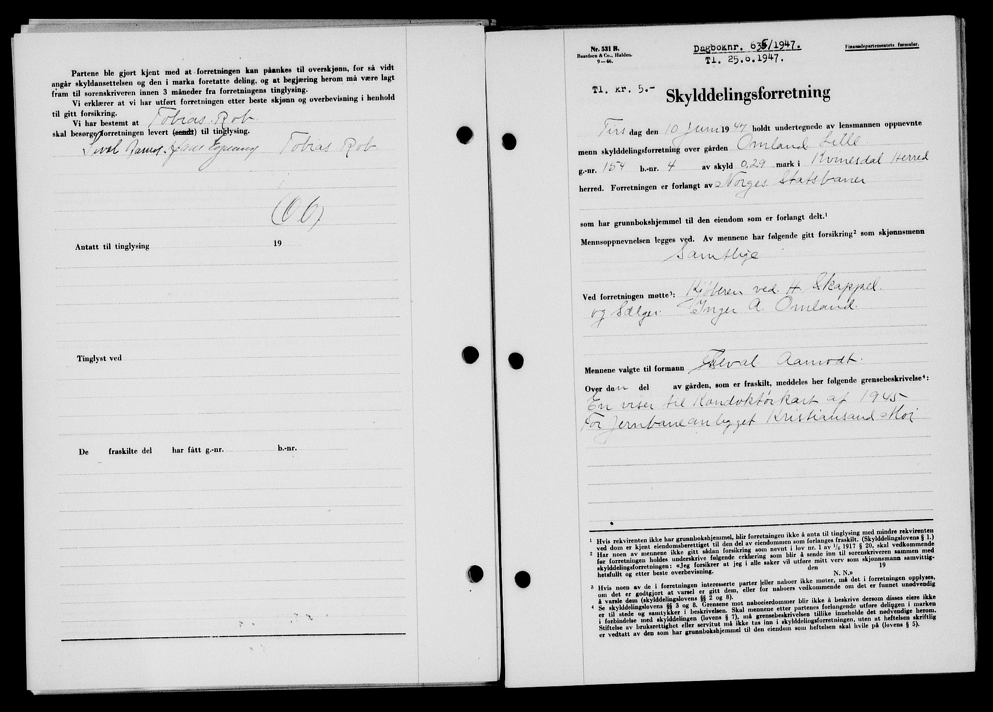 Flekkefjord sorenskriveri, SAK/1221-0001/G/Gb/Gba/L0062: Mortgage book no. A-10, 1947-1947, Diary no: : 635/1947