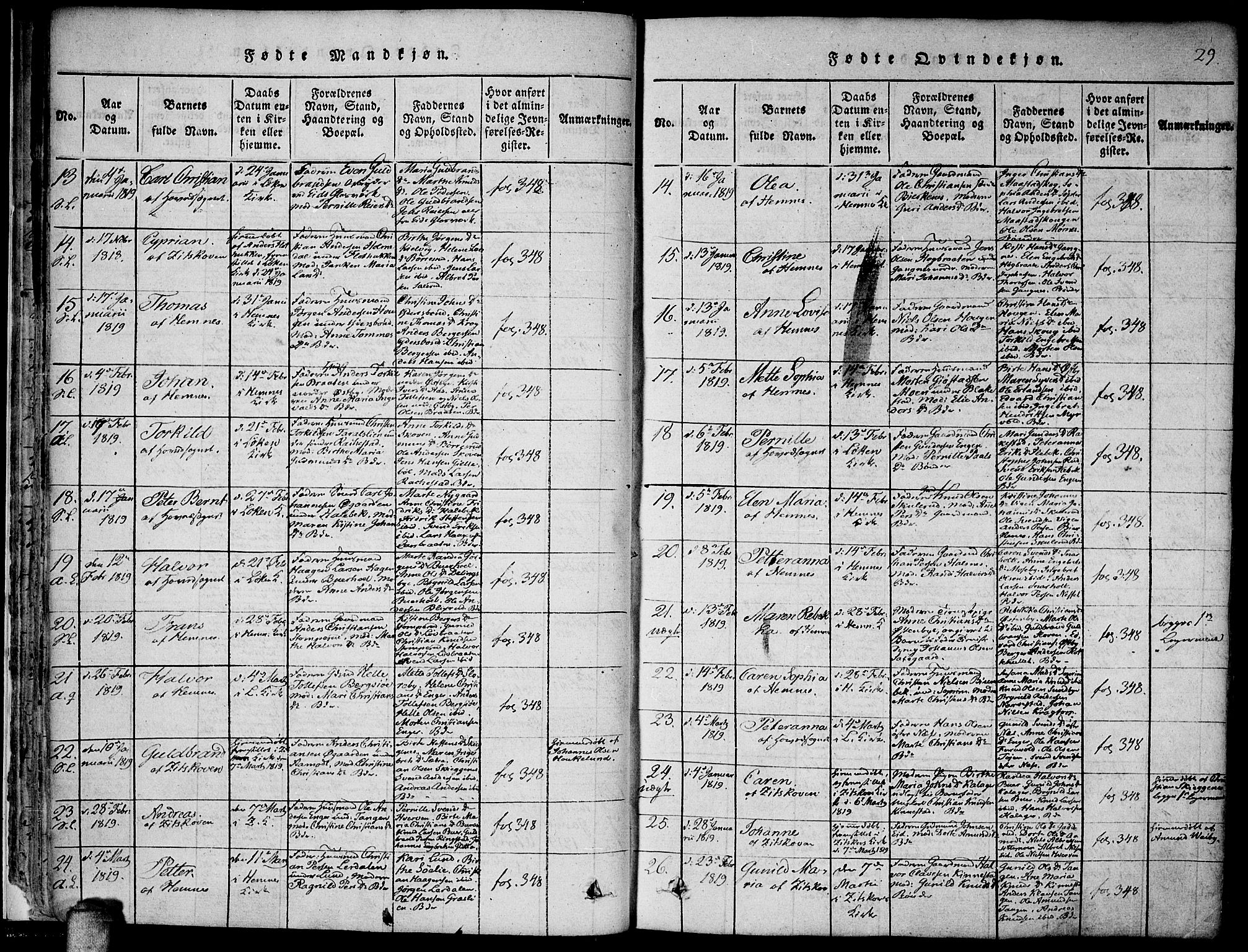 Høland prestekontor Kirkebøker, AV/SAO-A-10346a/F/Fa/L0007: Parish register (official) no. I 7, 1814-1827, p. 29