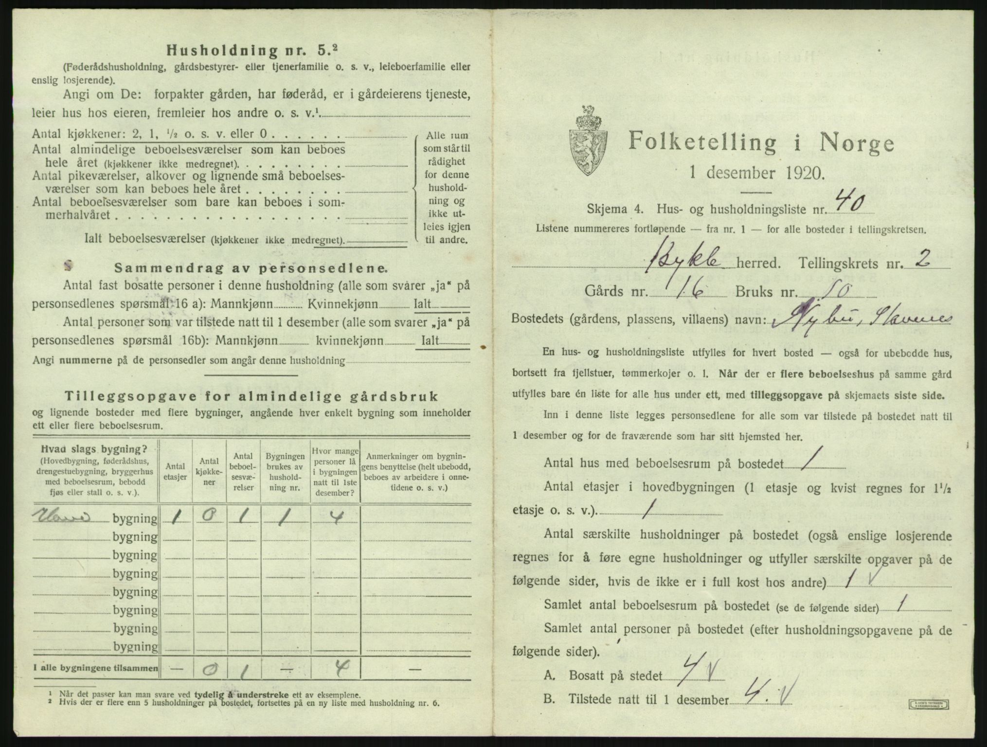 SAK, 1920 census for Bykle, 1920, p. 149