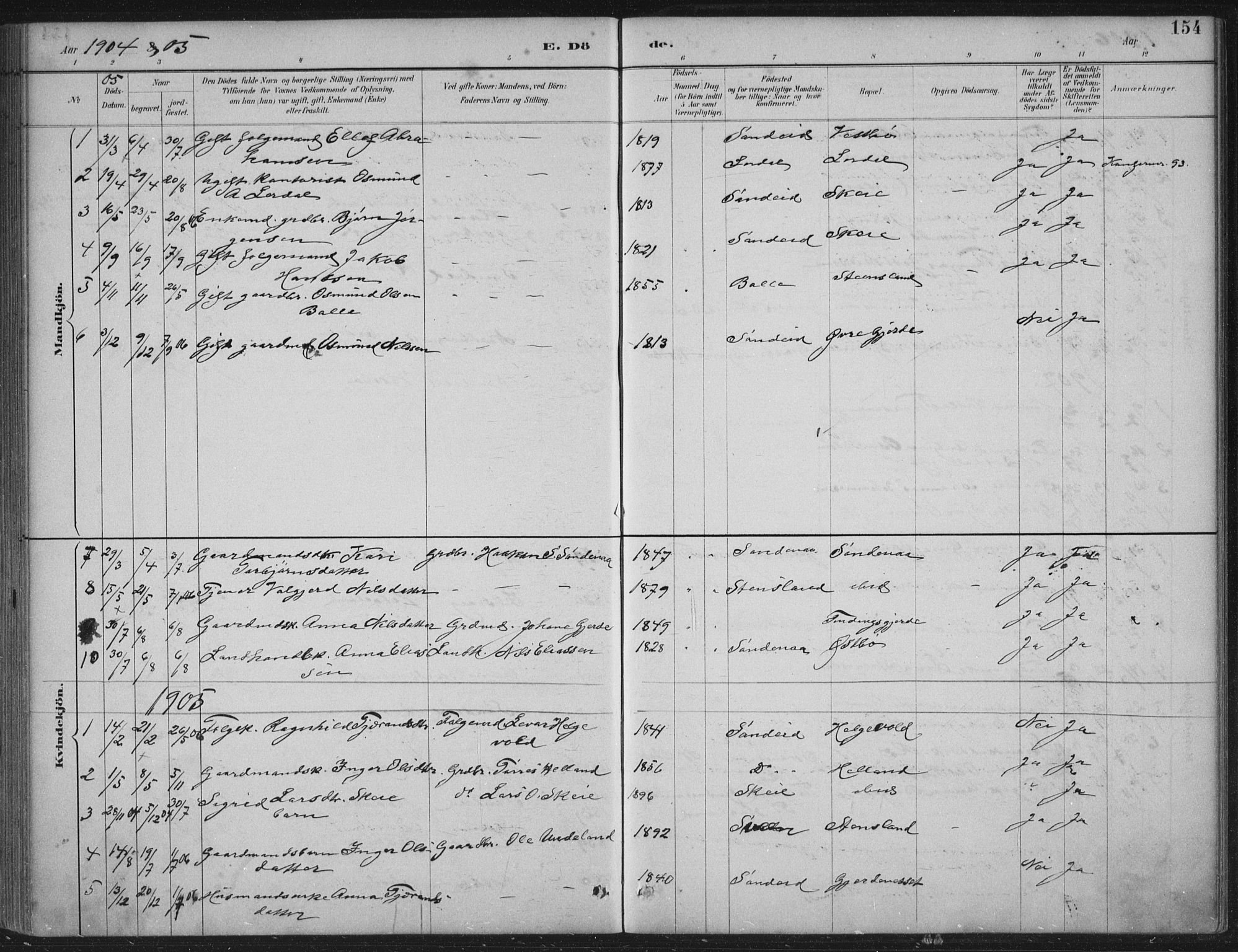 Vikedal sokneprestkontor, AV/SAST-A-101840/01/IV: Parish register (official) no. A 11, 1884-1933, p. 154