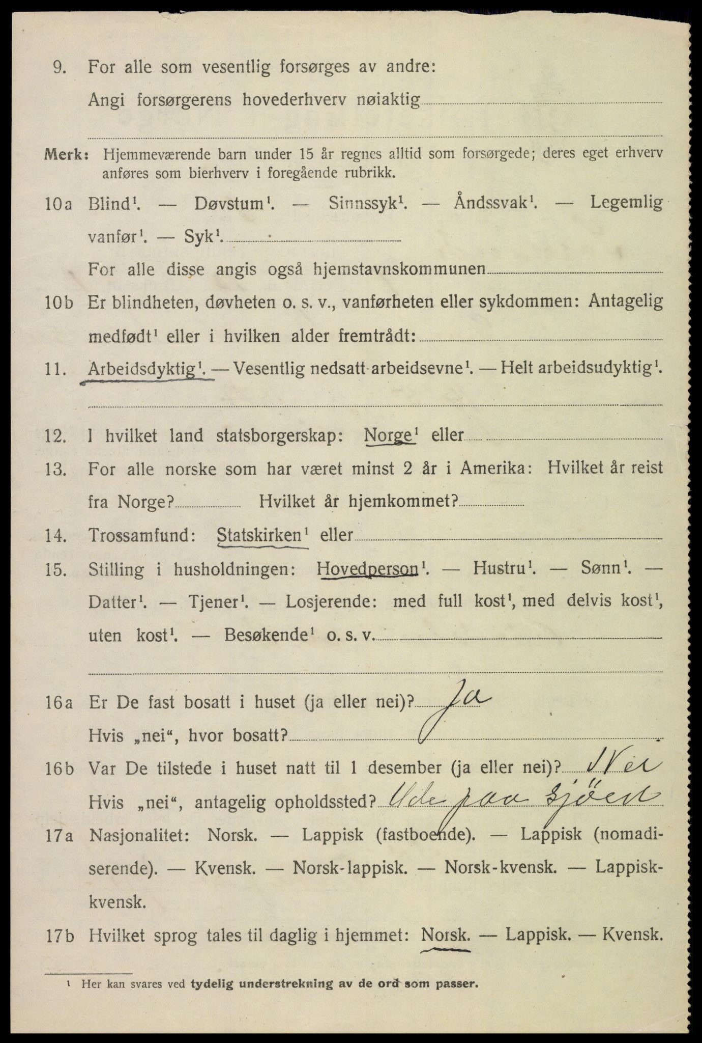 SAT, 1920 census for Sortland, 1920, p. 1557