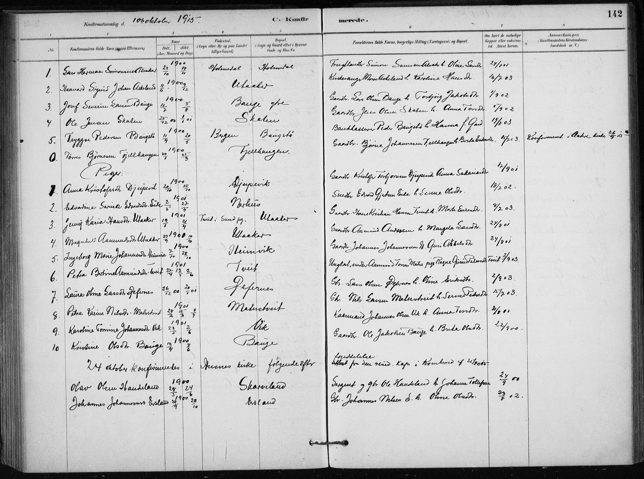 Skånevik sokneprestembete, AV/SAB-A-77801/H/Haa: Parish register (official) no. C  1, 1879-1917, p. 142