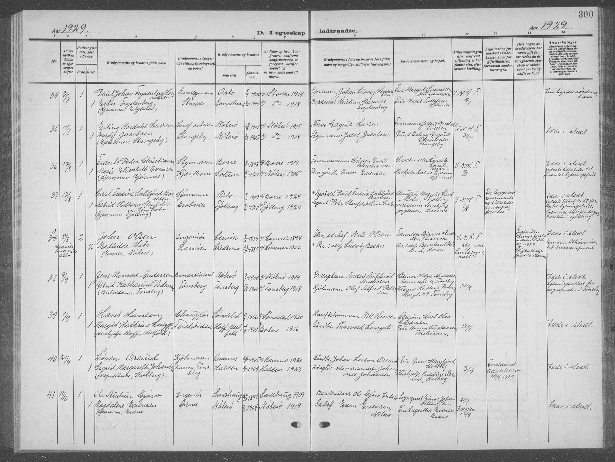 Nøtterøy kirkebøker, SAKO/A-354/G/Ga/L0006: Parish register (copy) no. I 6, 1925-1939, p. 300