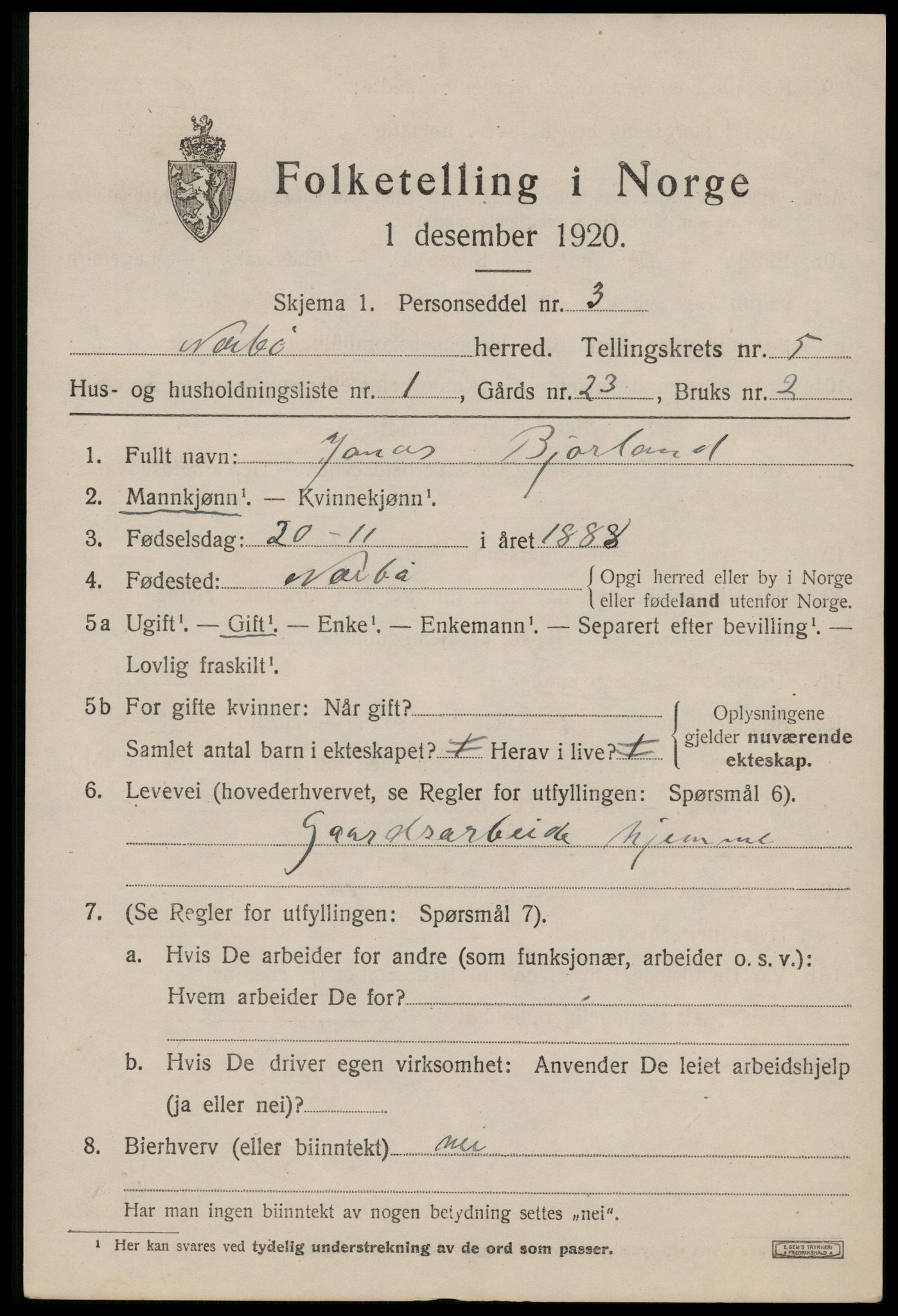 SAST, 1920 census for Nærbø, 1920, p. 3097