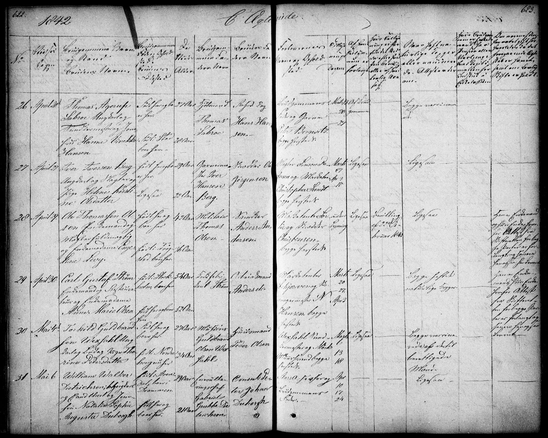 Oslo domkirke Kirkebøker, SAO/A-10752/F/Fa/L0019: Parish register (official) no. 19, 1828-1847, p. 622-623