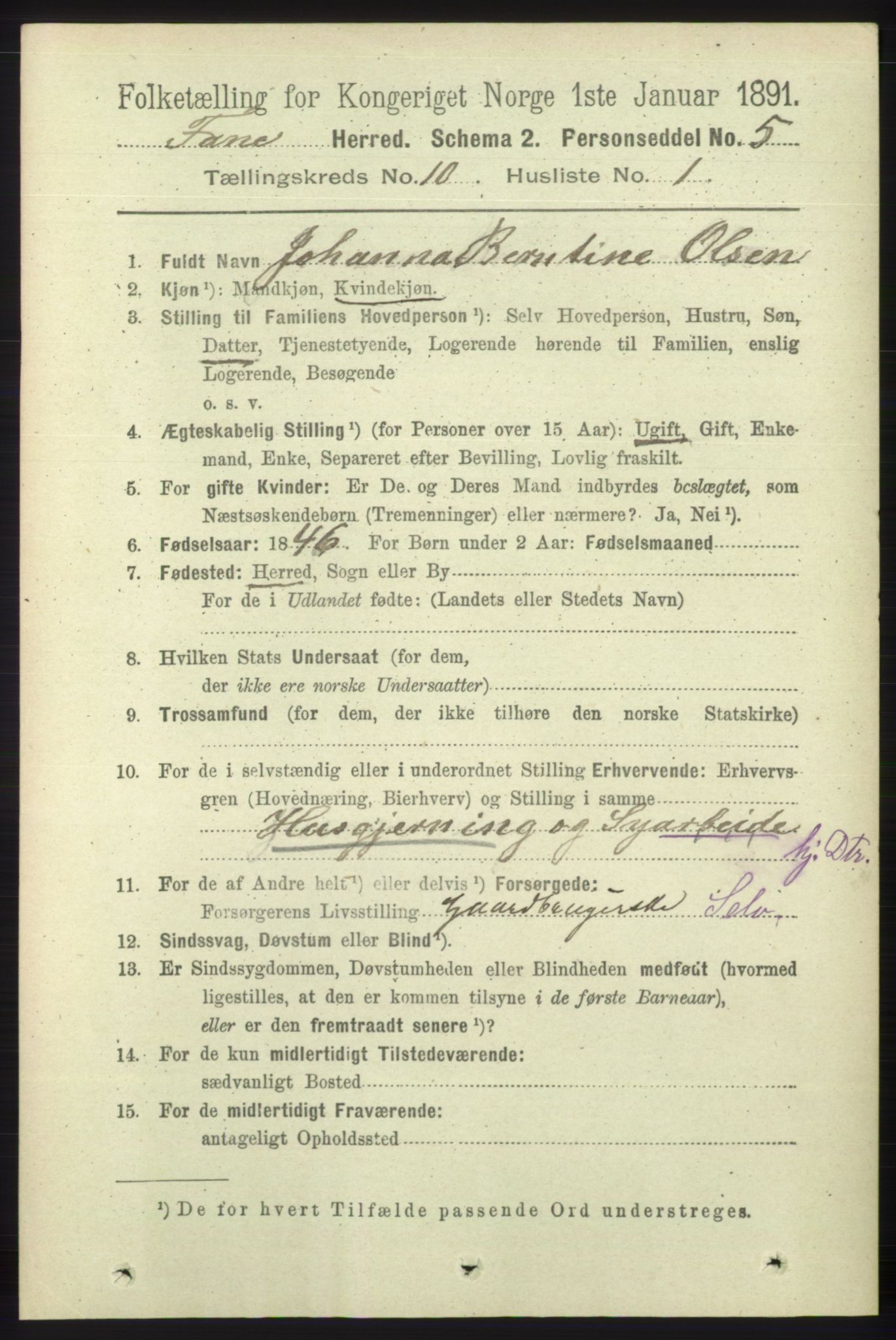 RA, 1891 census for 1249 Fana, 1891, p. 5441