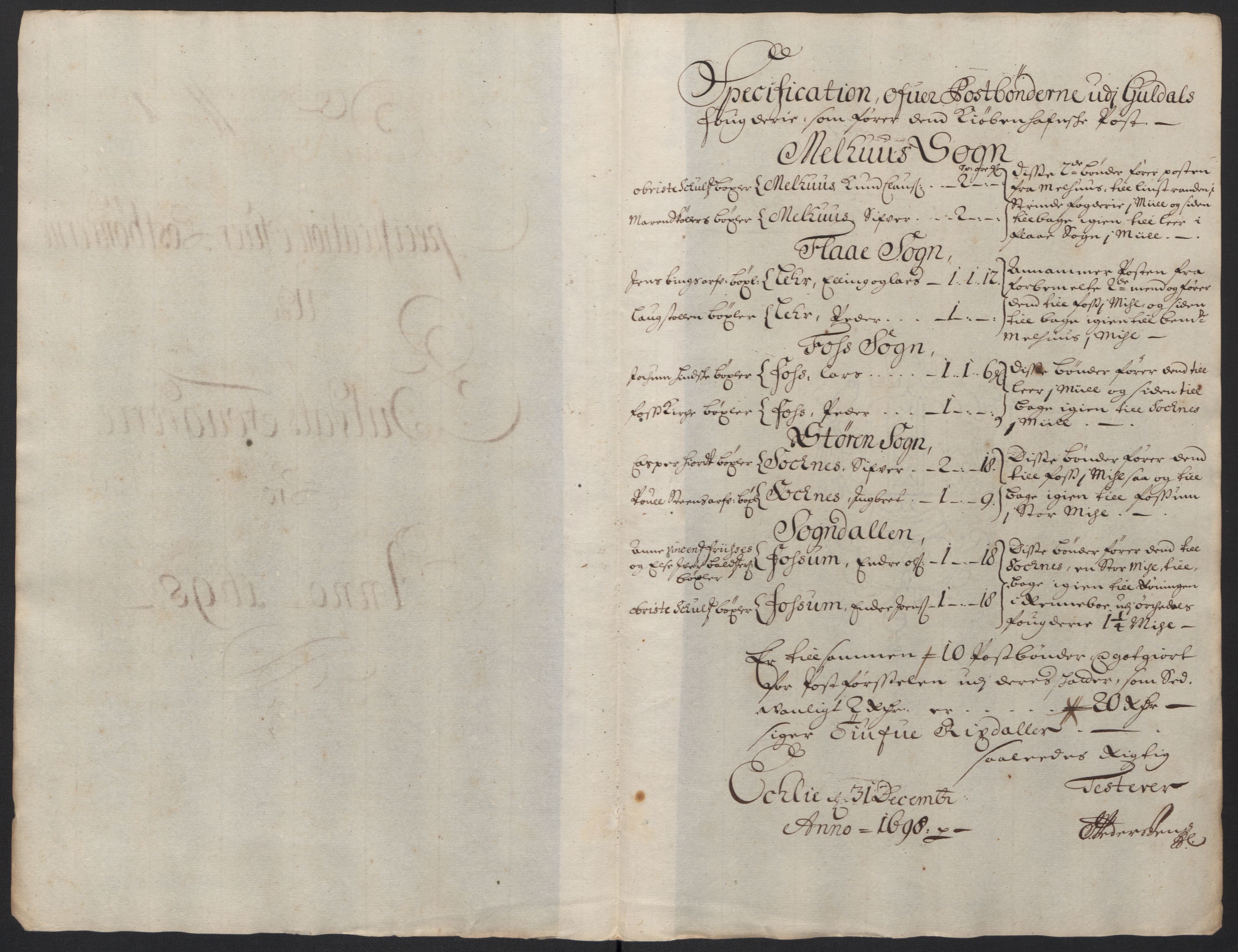 Rentekammeret inntil 1814, Reviderte regnskaper, Fogderegnskap, RA/EA-4092/R60/L3948: Fogderegnskap Orkdal og Gauldal, 1698, p. 390