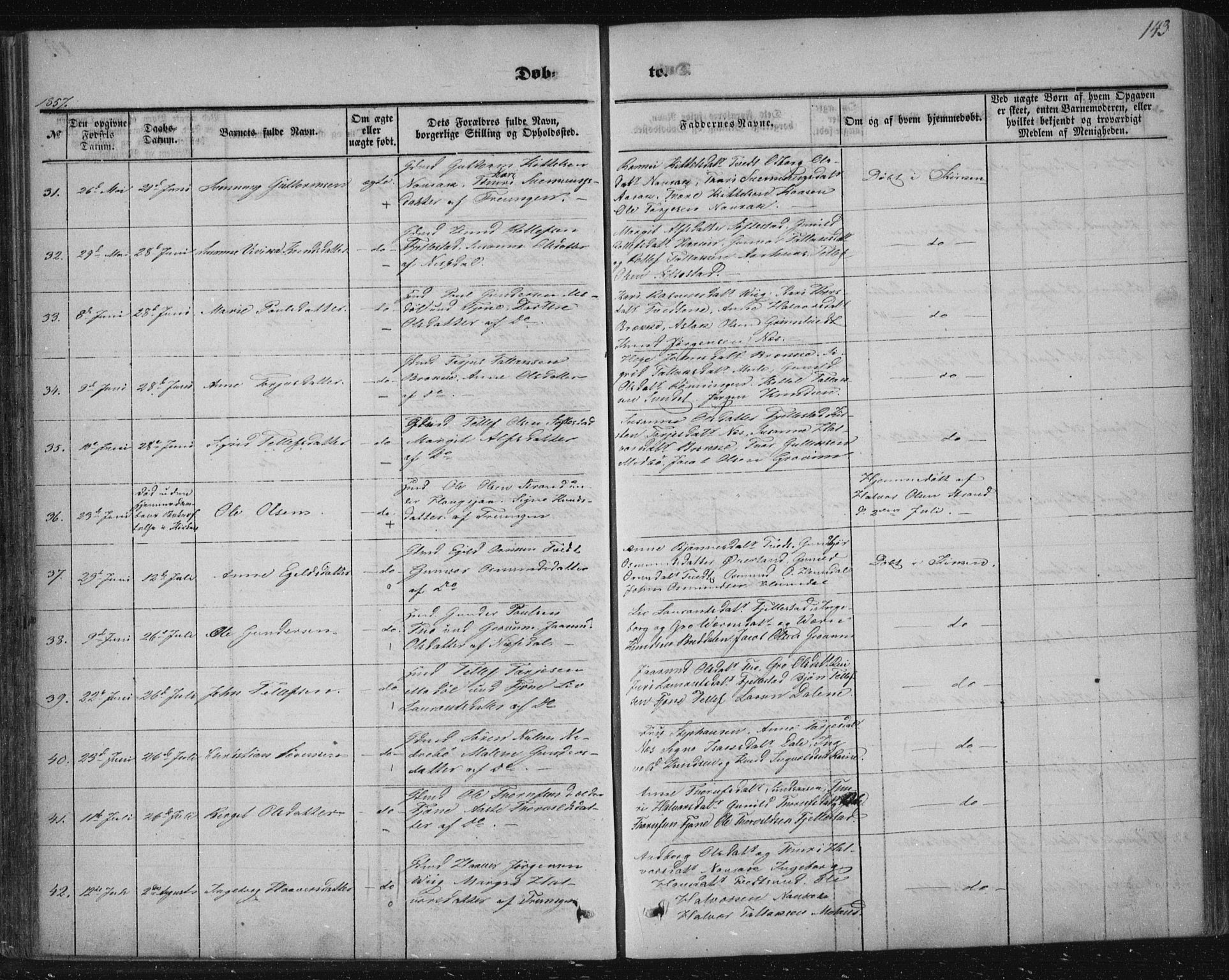 Nissedal kirkebøker, AV/SAKO-A-288/F/Fa/L0003: Parish register (official) no. I 3, 1846-1870, p. 142-143