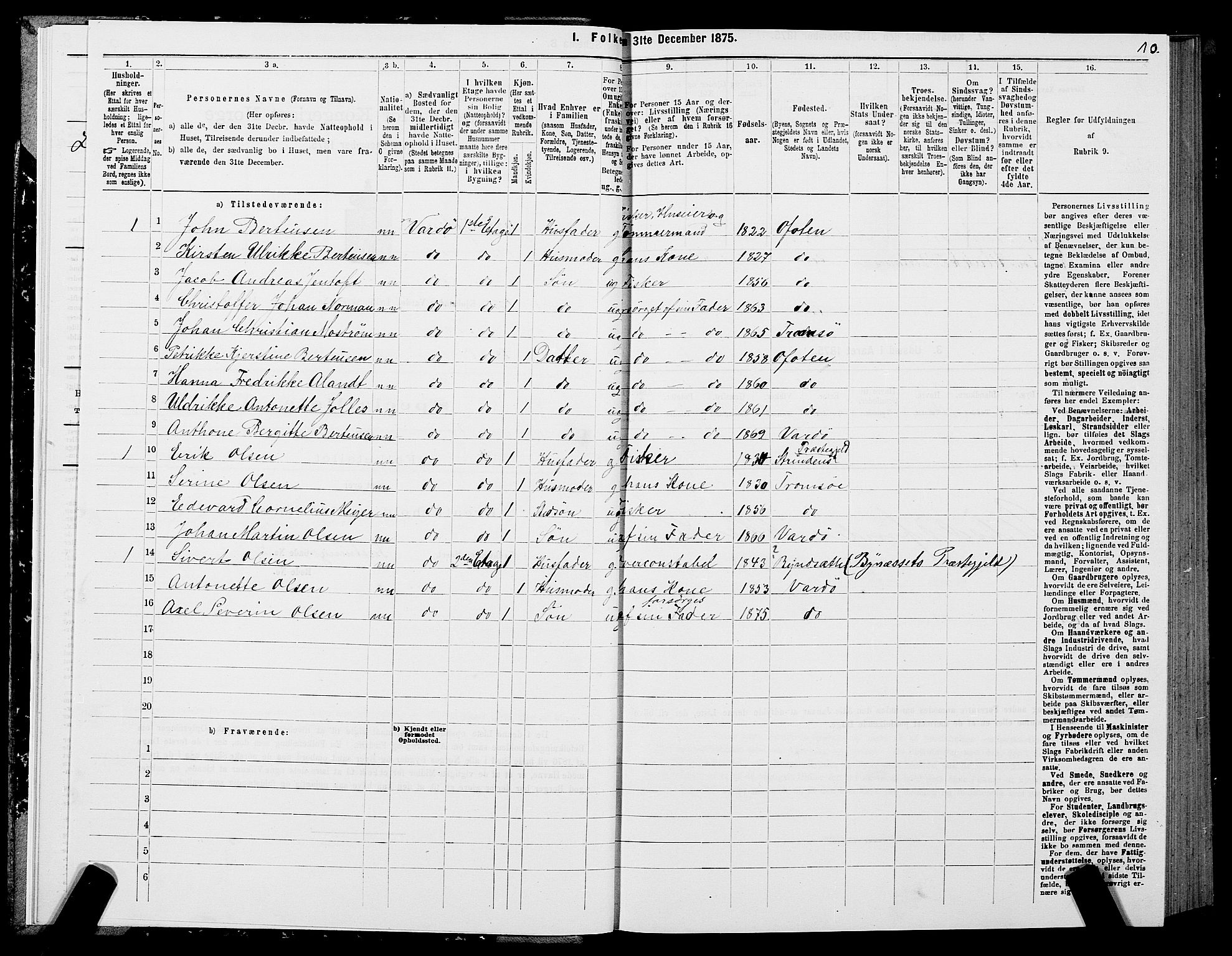 SATØ, 1875 census for 2002B Vardø/Vardø, 1875, p. 1010