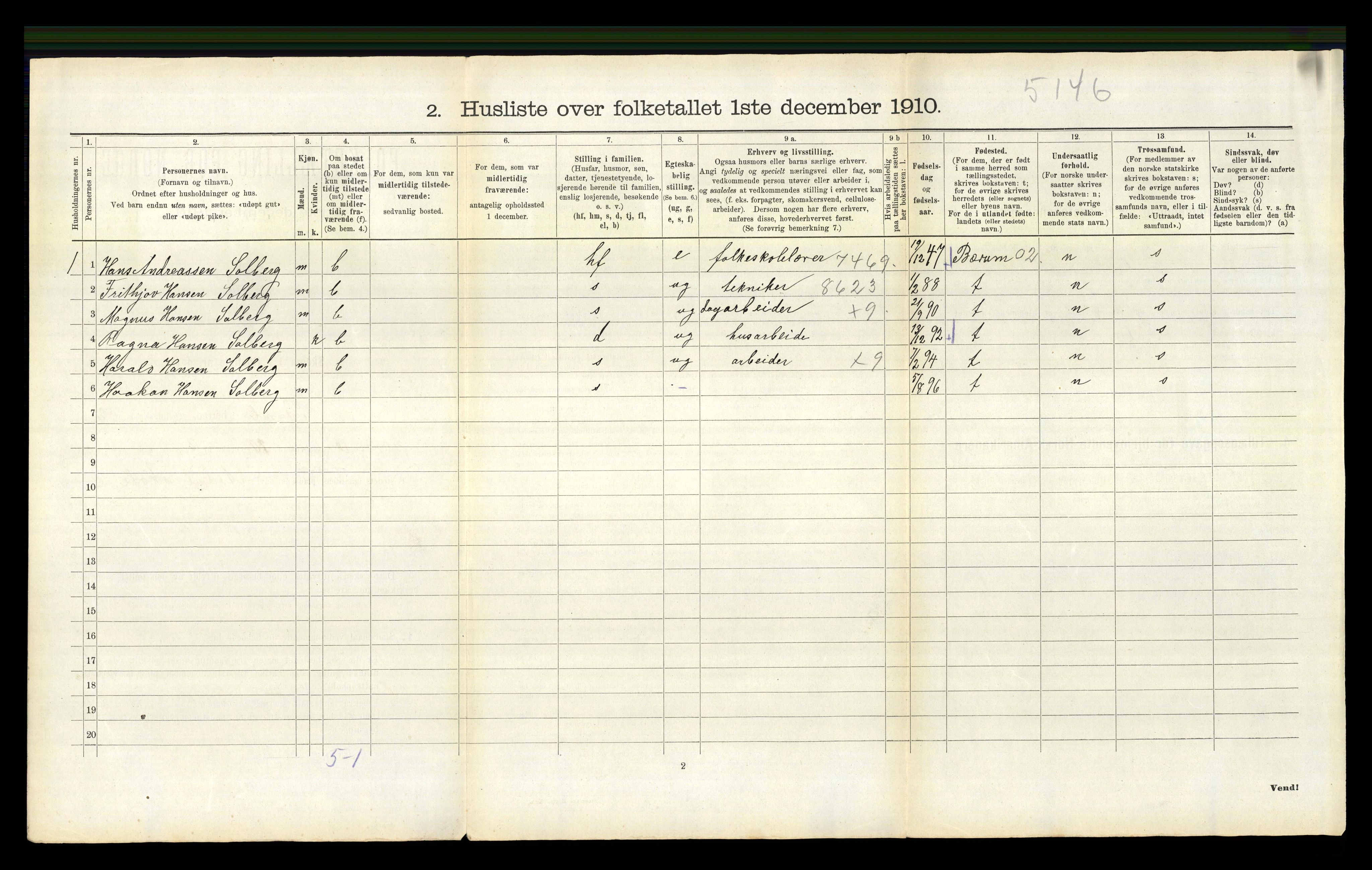 RA, 1910 census for Bamble, 1910, p. 477