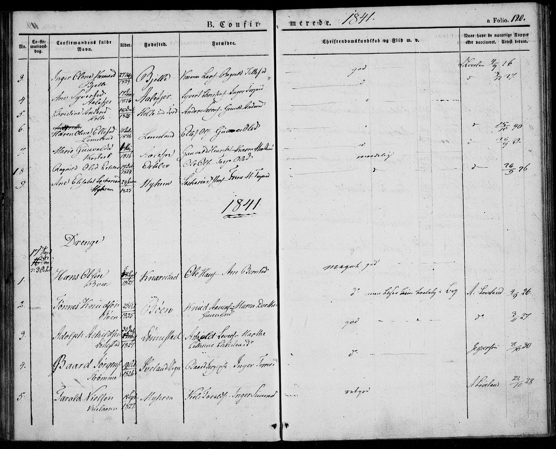 Tveit sokneprestkontor, AV/SAK-1111-0043/F/Fa/L0003: Parish register (official) no. A 3, 1829-1852, p. 120