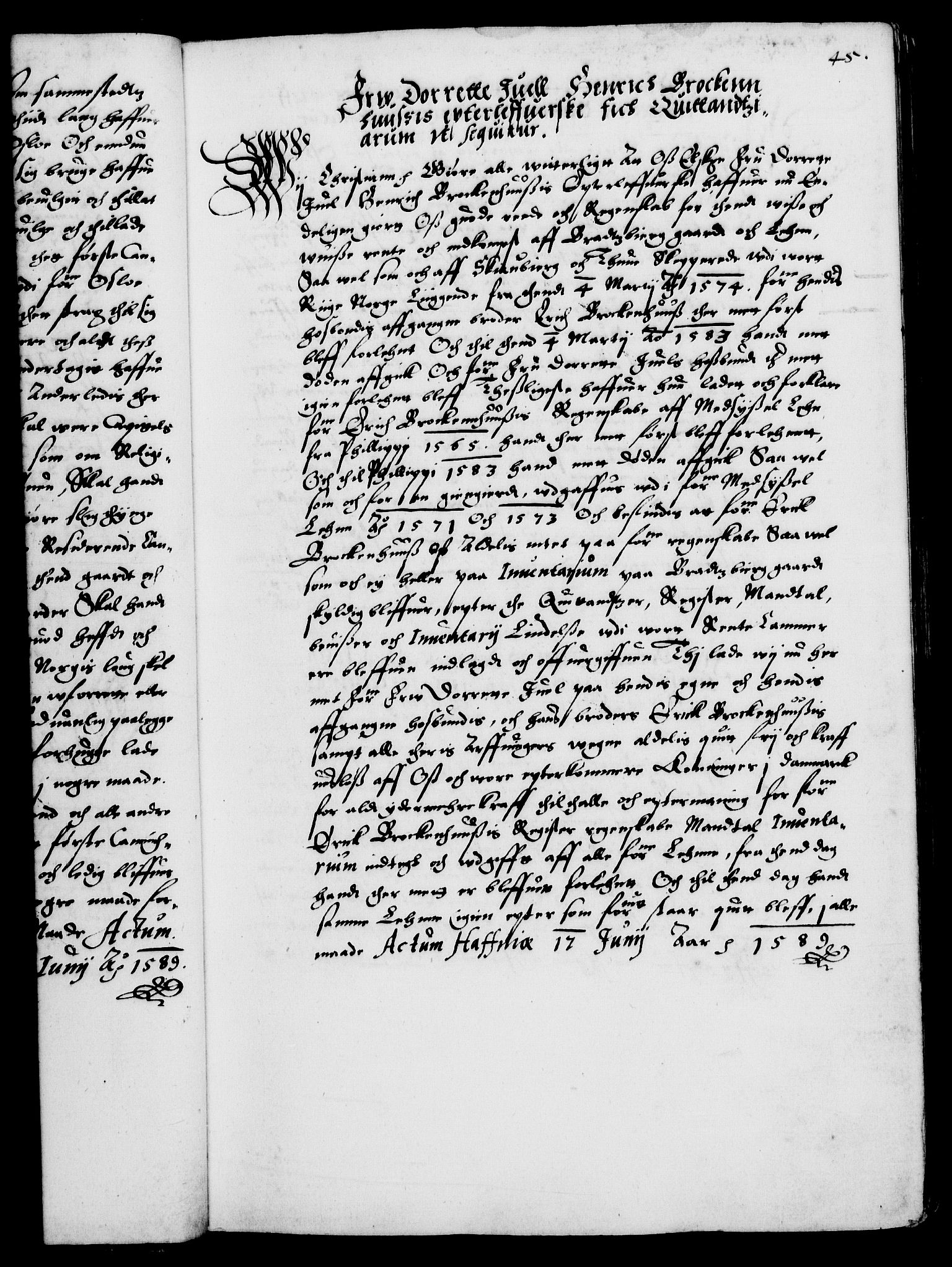 Danske Kanselli 1572-1799, AV/RA-EA-3023/F/Fc/Fca/Fcaa/L0002: Norske registre (mikrofilm), 1588-1596, p. 45a