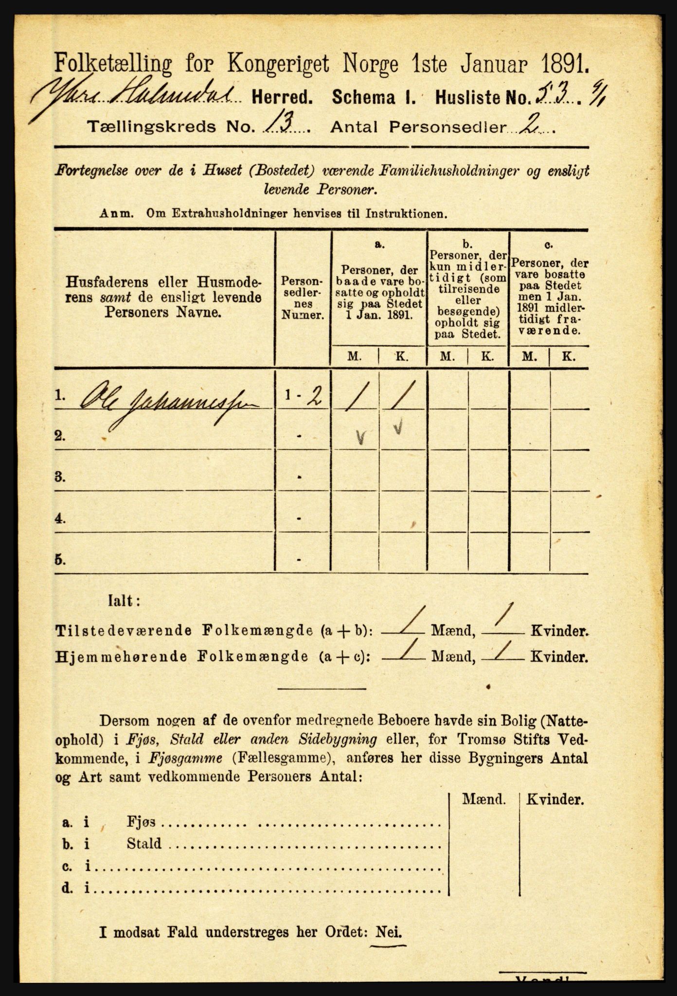 RA, 1891 census for 1429 Ytre Holmedal, 1891, p. 3428