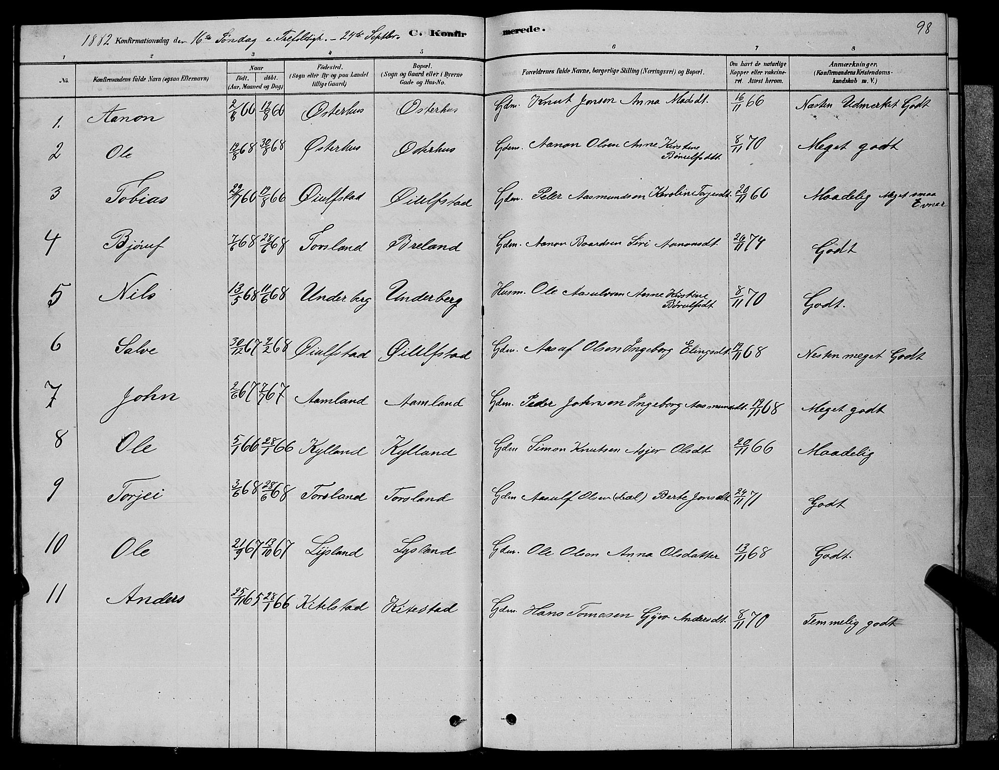 Åseral sokneprestkontor, SAK/1111-0051/F/Fb/L0002: Parish register (copy) no. B 2, 1878-1899, p. 98