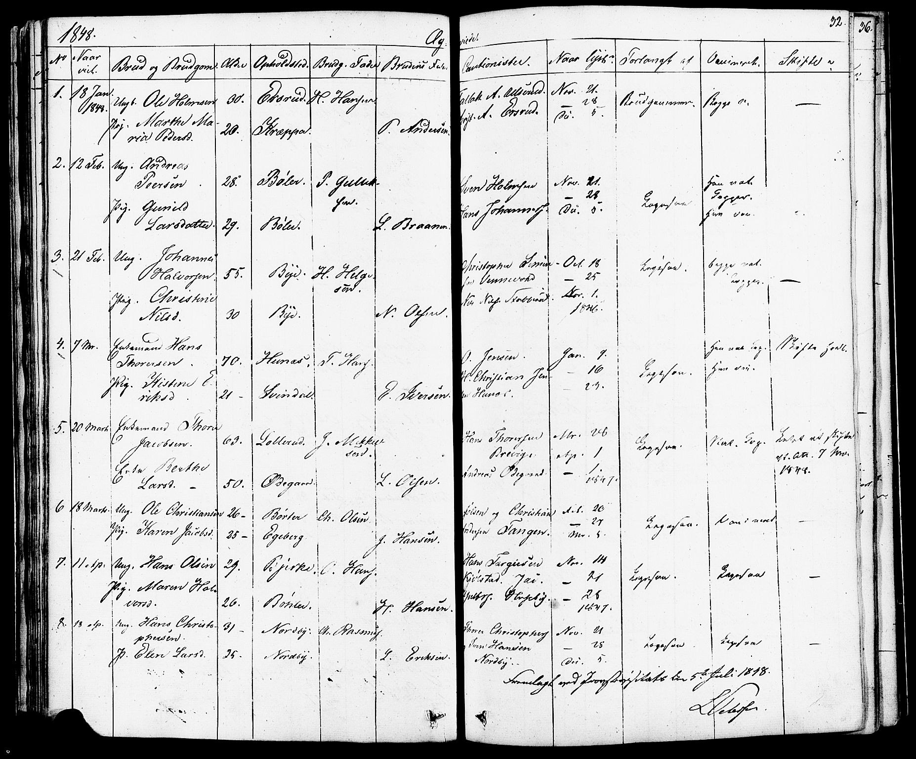 Enebakk prestekontor Kirkebøker, SAO/A-10171c/F/Fa/L0012: Parish register (official) no. I 12, 1832-1882, p. 32