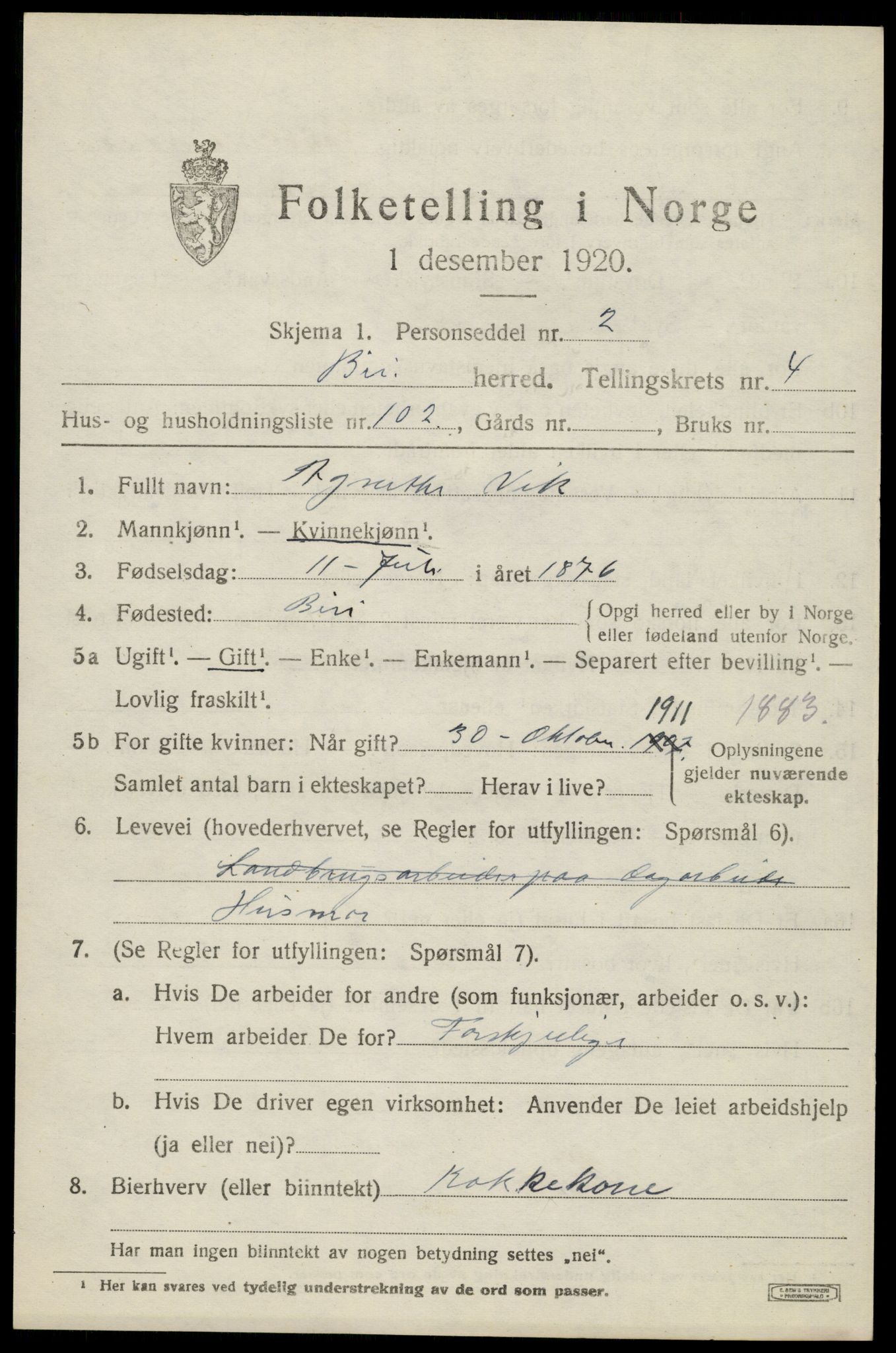 SAH, 1920 census for Biri, 1920, p. 4199