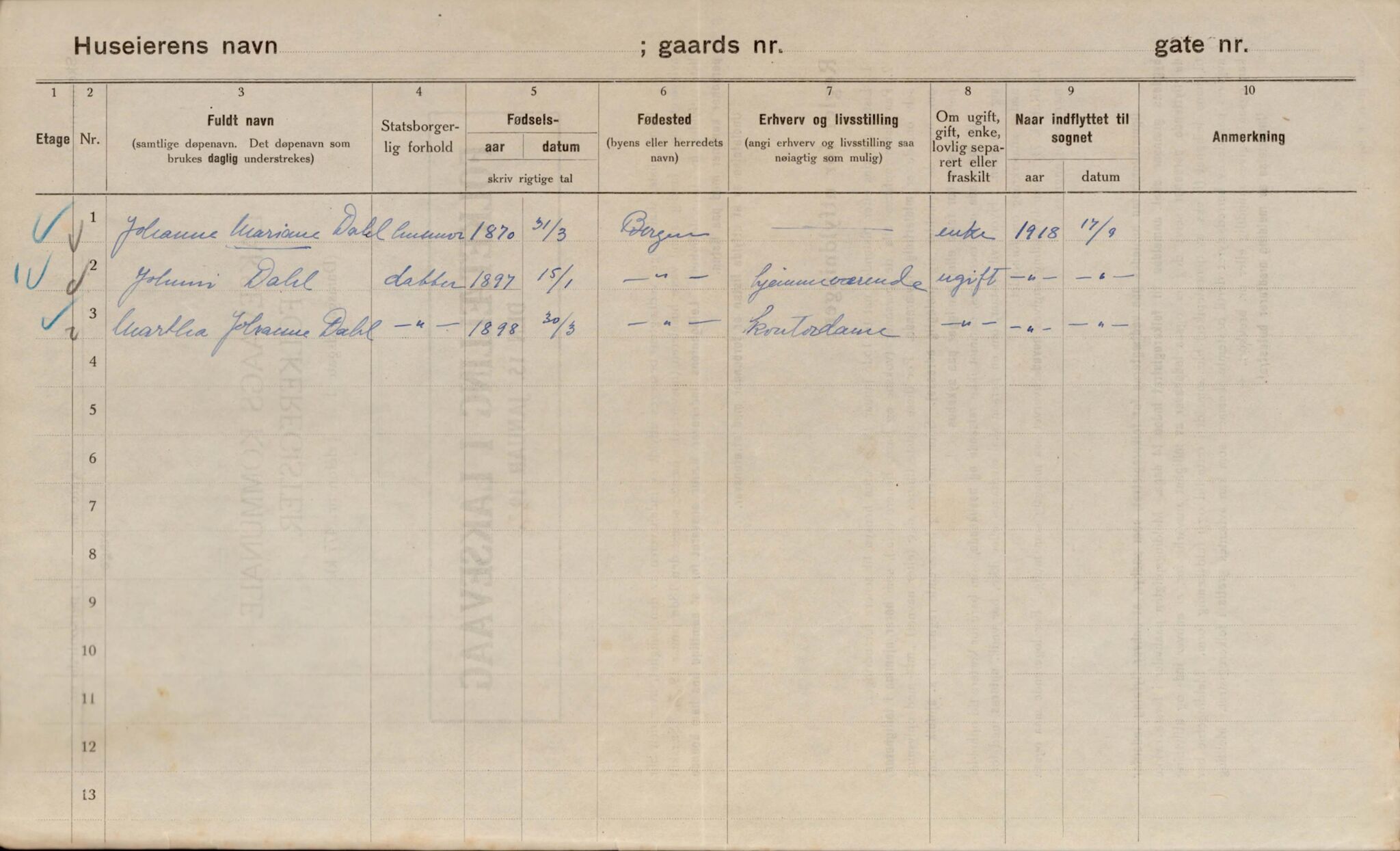 Laksevåg kommune. Folkeregisteret, BBA/A-1586/E/Ea/L0001: Folketellingskjema 1920, 1920, p. 476