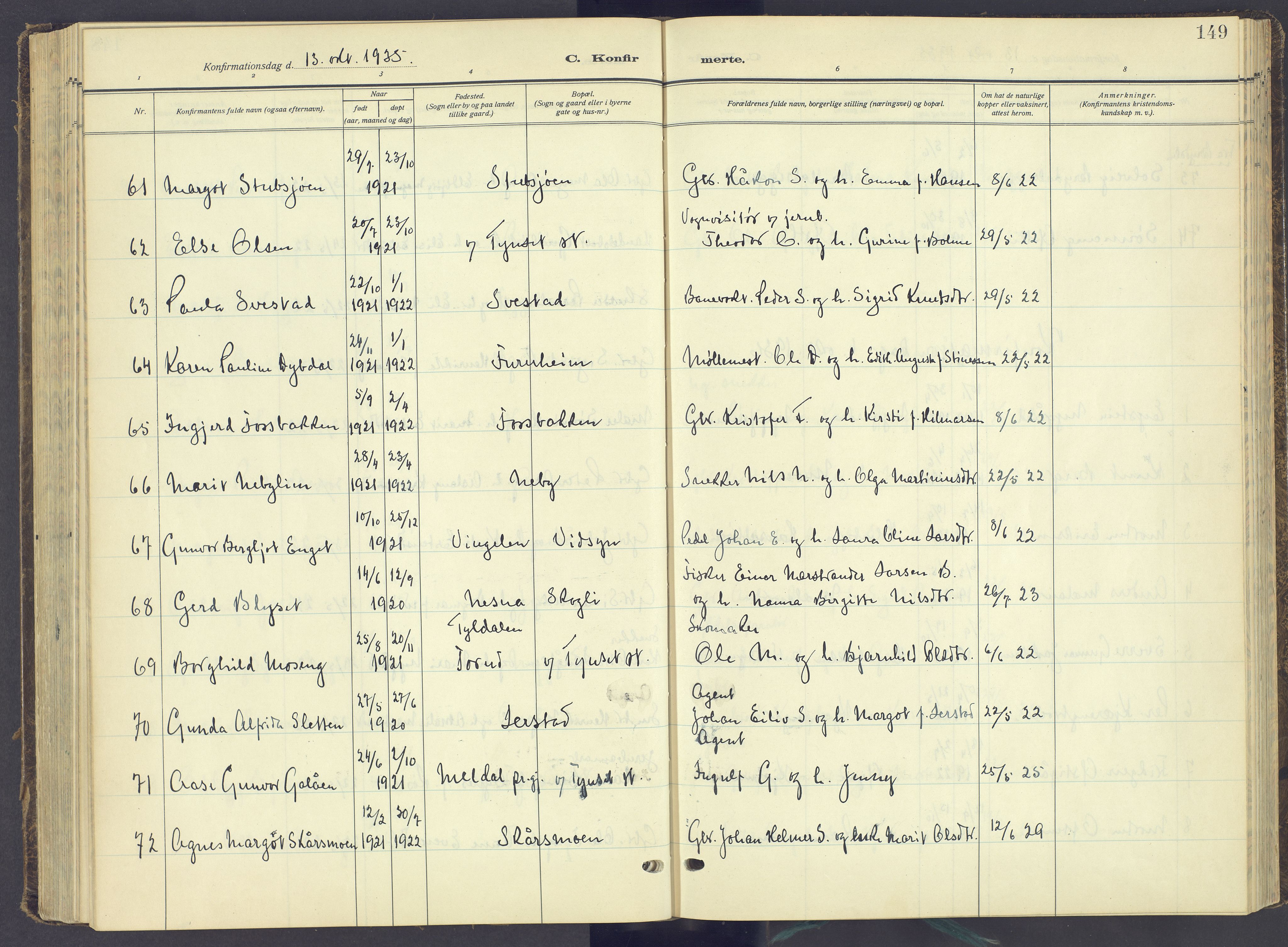 Tynset prestekontor, AV/SAH-PREST-058/H/Ha/Haa/L0027: Parish register (official) no. 27, 1930-1944, p. 149