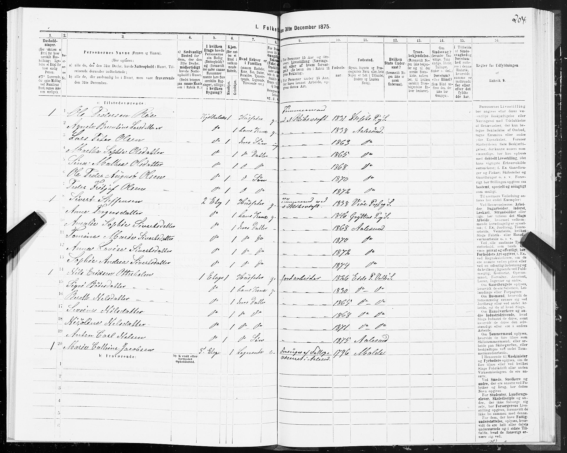 SAT, 1875 census for 1501P Ålesund, 1875, p. 2204