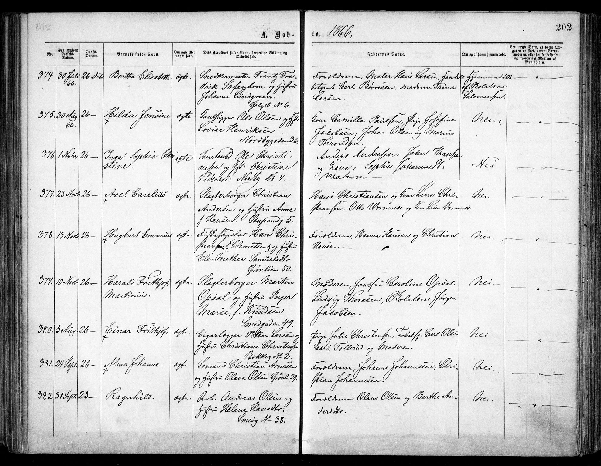 Grønland prestekontor Kirkebøker, AV/SAO-A-10848/F/Fa/L0002: Parish register (official) no. 2, 1862-1868, p. 202