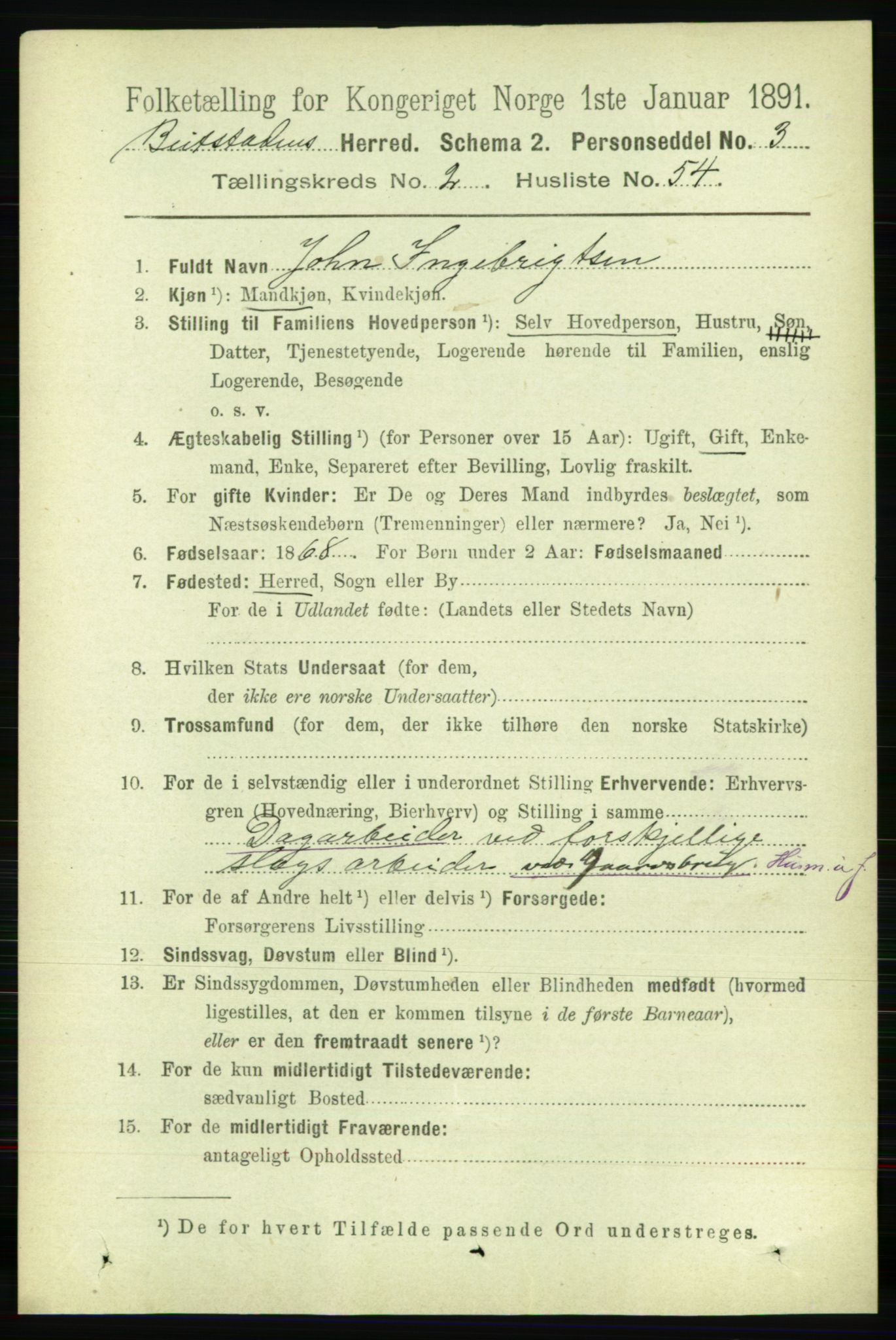 RA, 1891 census for 1727 Beitstad, 1891, p. 673