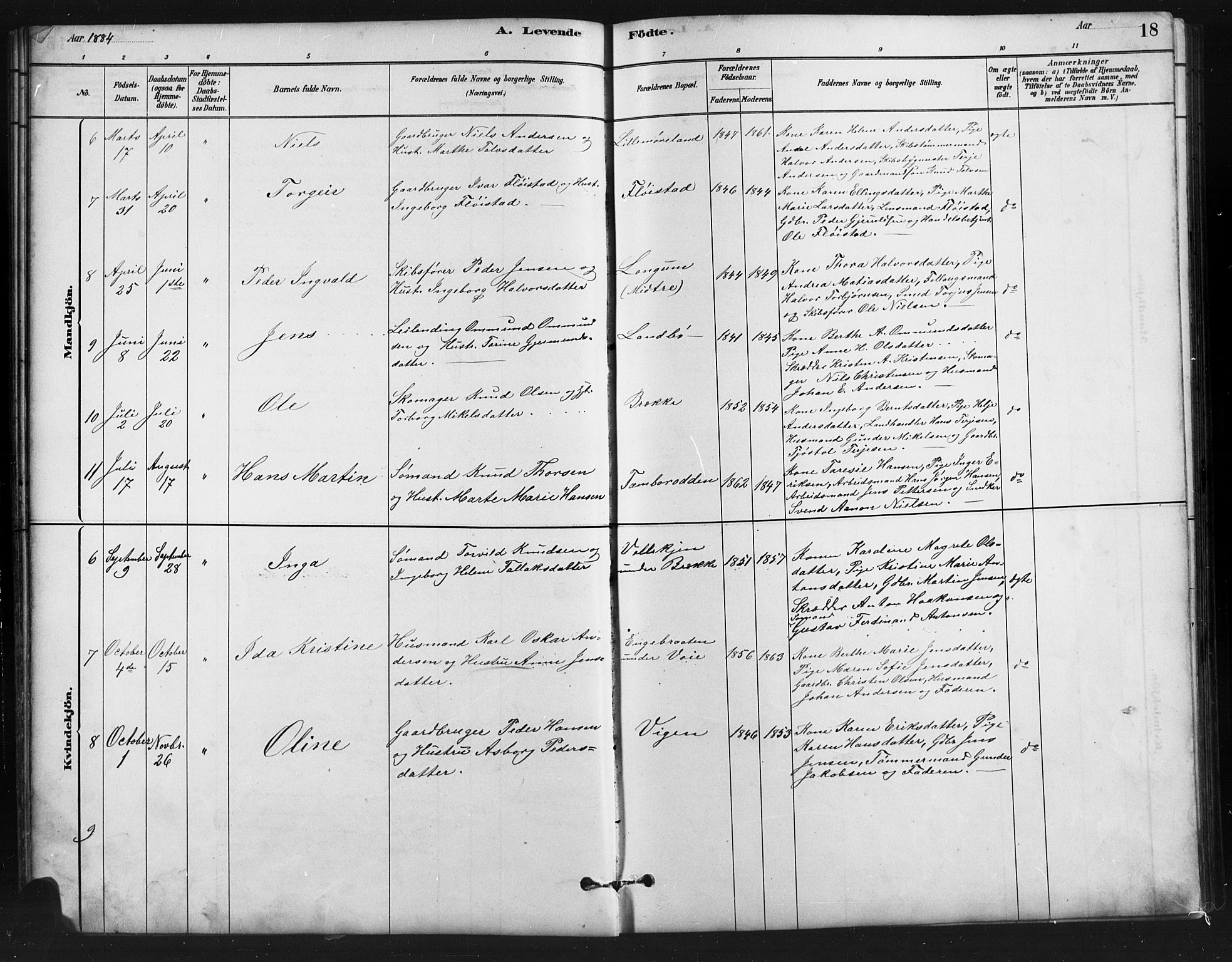 Austre Moland sokneprestkontor, AV/SAK-1111-0001/F/Fb/Fba/L0003: Parish register (copy) no. B 3, 1879-1914, p. 18