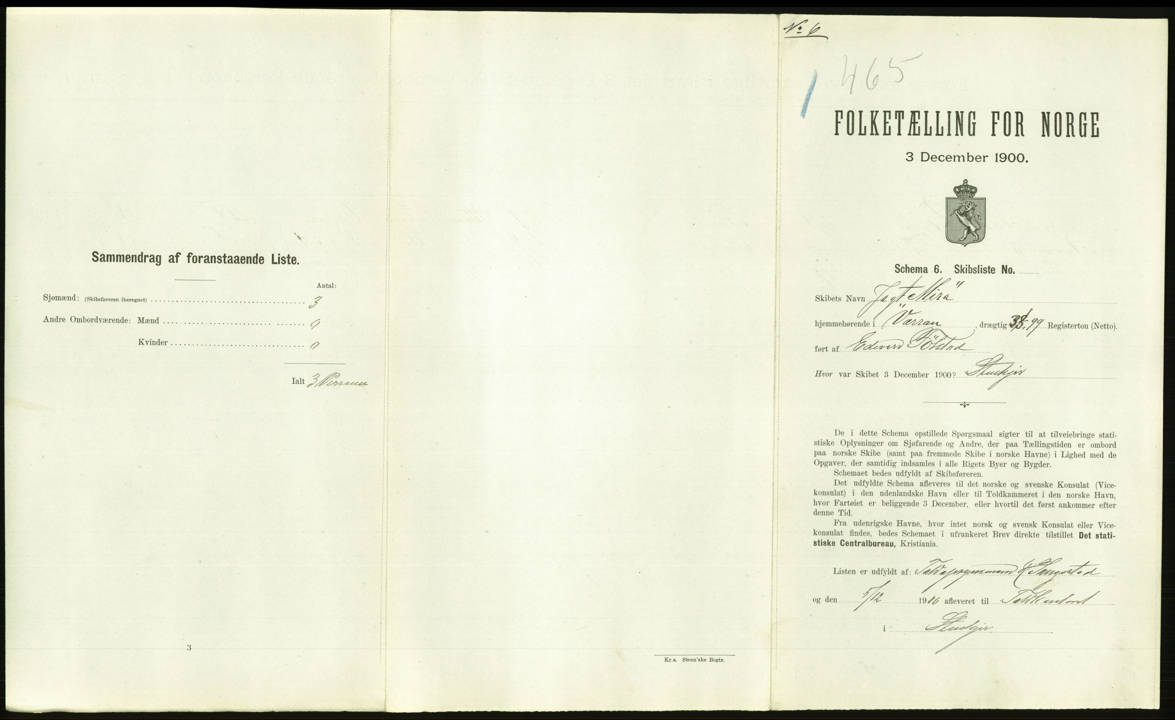 RA, 1900 Census - ship lists from ships in Norwegian harbours, harbours abroad and at sea, 1900, p. 2551