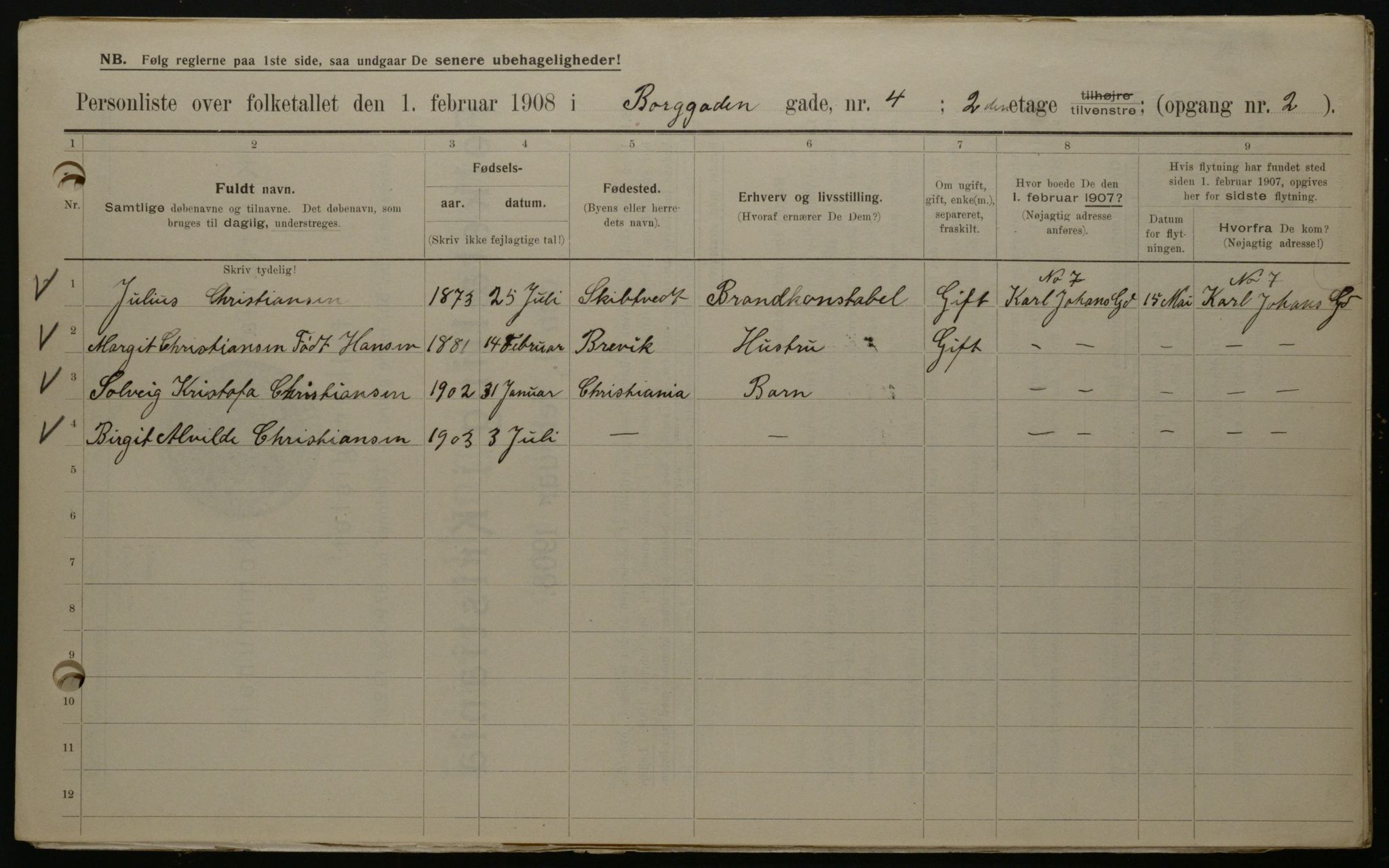 OBA, Municipal Census 1908 for Kristiania, 1908, p. 7499