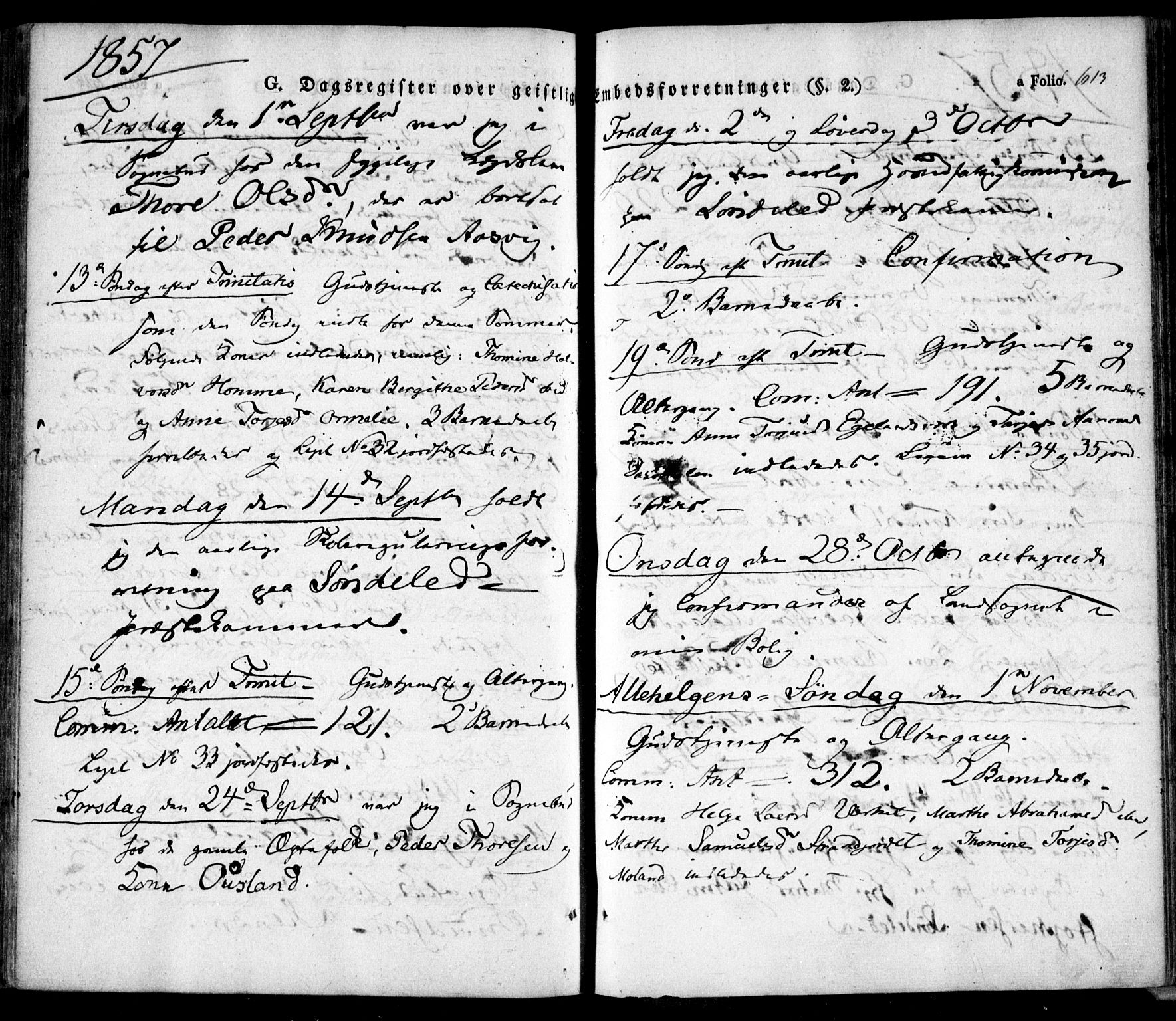 Søndeled sokneprestkontor, AV/SAK-1111-0038/F/Fa/L0002: Parish register (official) no. A 2, 1839-1860, p. 613