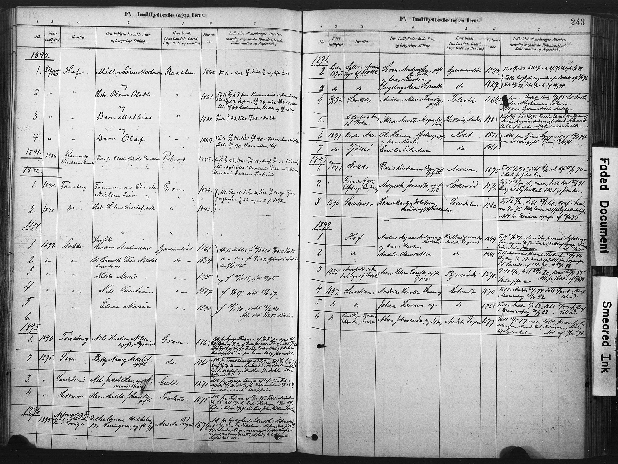 Andebu kirkebøker, AV/SAKO-A-336/F/Fa/L0007: Parish register (official) no. 7, 1878-1899, p. 243