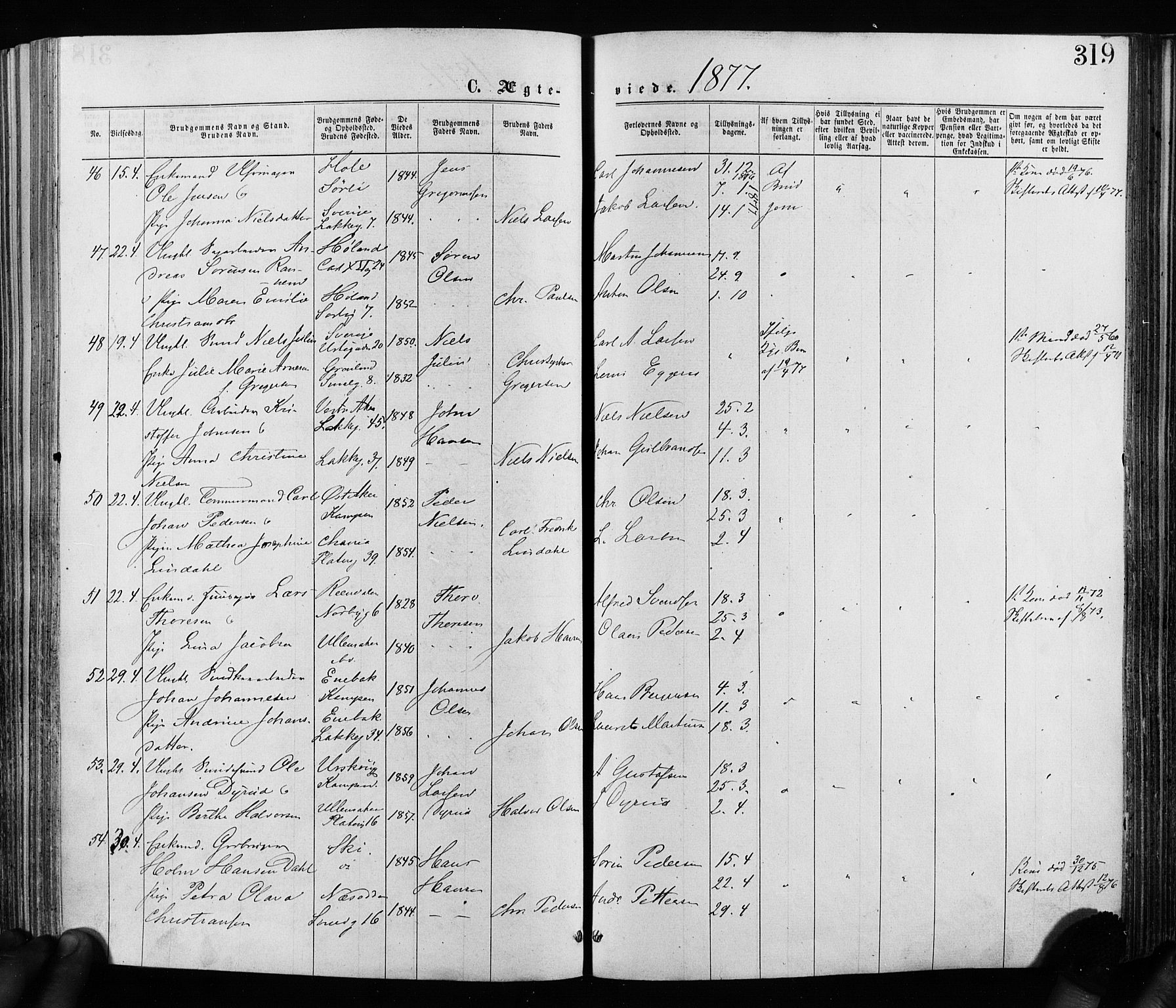 Grønland prestekontor Kirkebøker, AV/SAO-A-10848/F/Fa/L0005: Parish register (official) no. 5, 1869-1880, p. 319