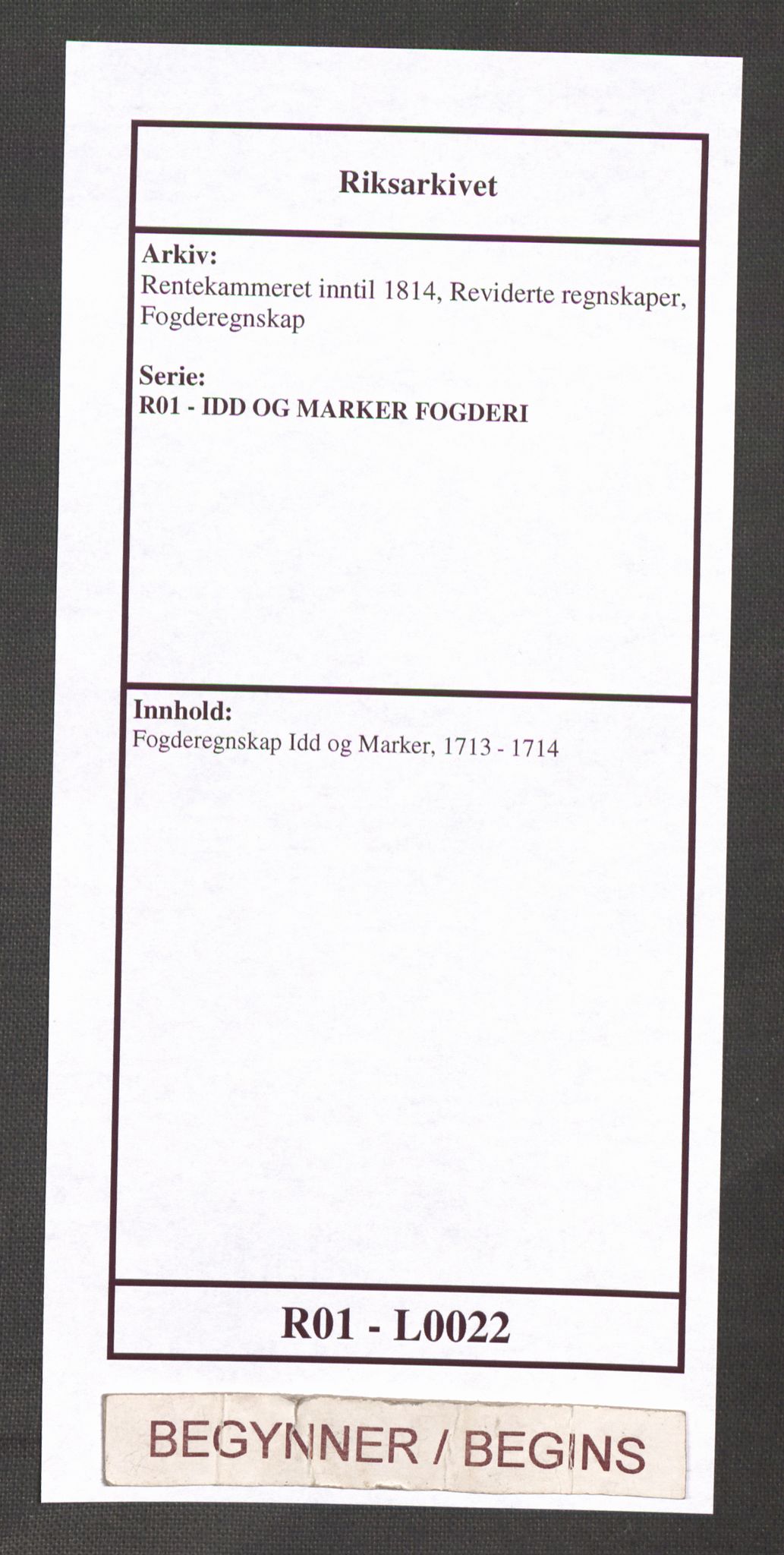 Rentekammeret inntil 1814, Reviderte regnskaper, Fogderegnskap, RA/EA-4092/R01/L0022: Fogderegnskap Idd og Marker, 1713-1714, p. 1