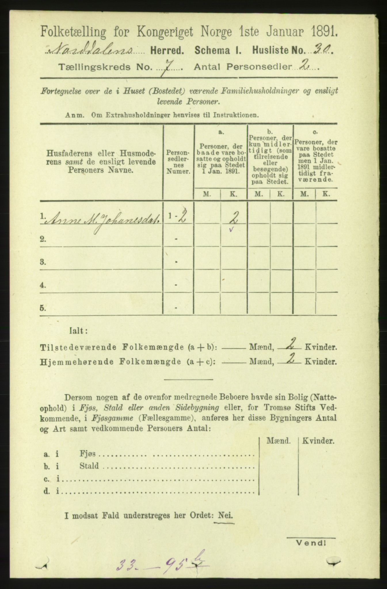 RA, 1891 census for 1524 Norddal, 1891, p. 1304