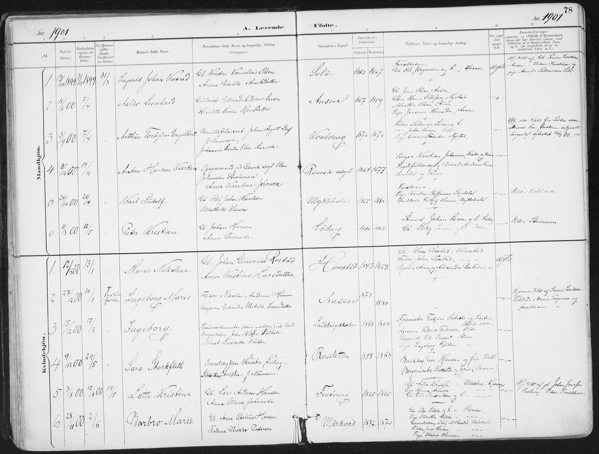 Ministerialprotokoller, klokkerbøker og fødselsregistre - Nordland, SAT/A-1459/802/L0055: Parish register (official) no. 802A02, 1894-1915, p. 78