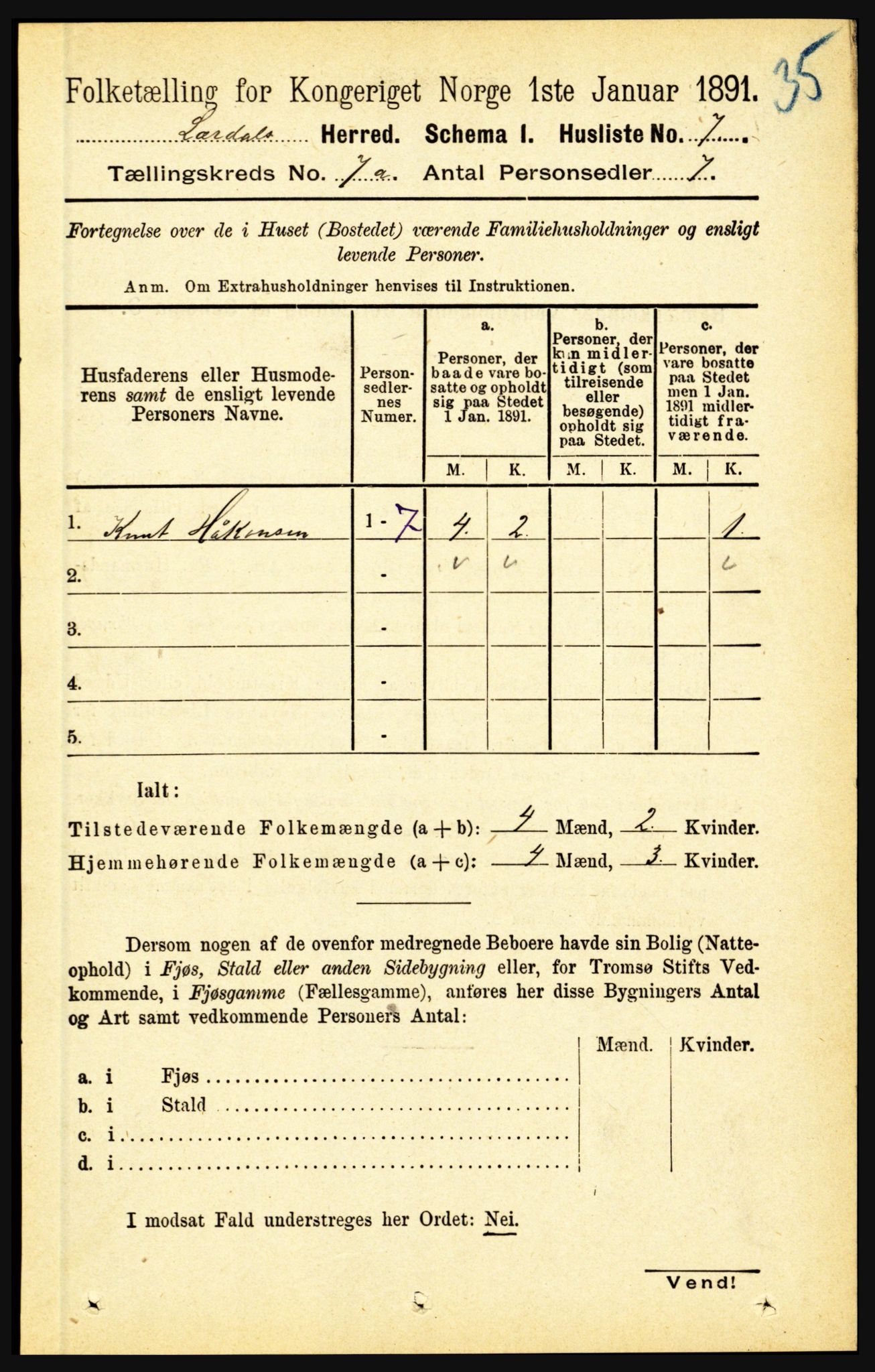 RA, 1891 census for 1422 Lærdal, 1891, p. 755