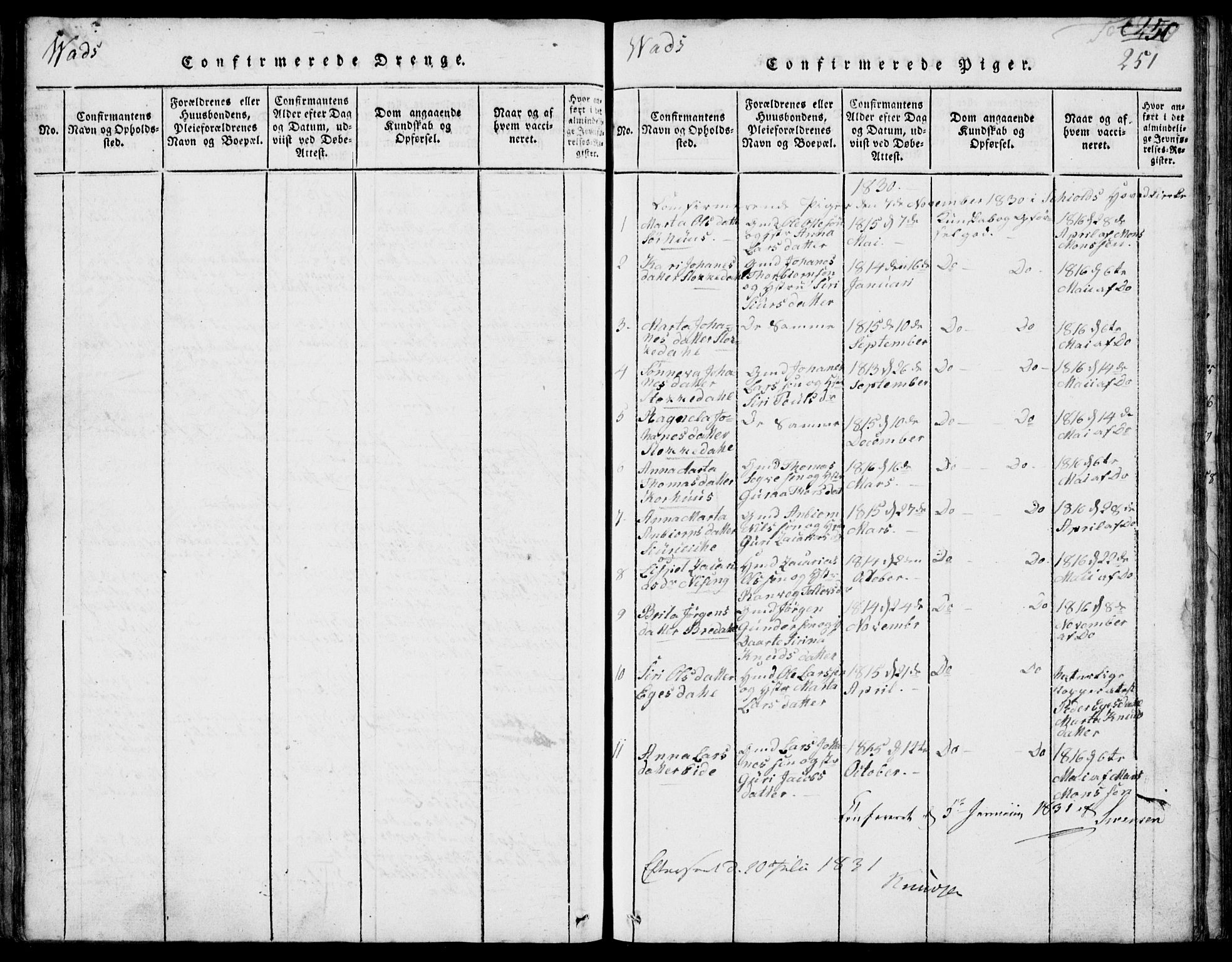 Skjold sokneprestkontor, AV/SAST-A-101847/H/Ha/Hab/L0002: Parish register (copy) no. B 2 /2, 1815-1830, p. 251