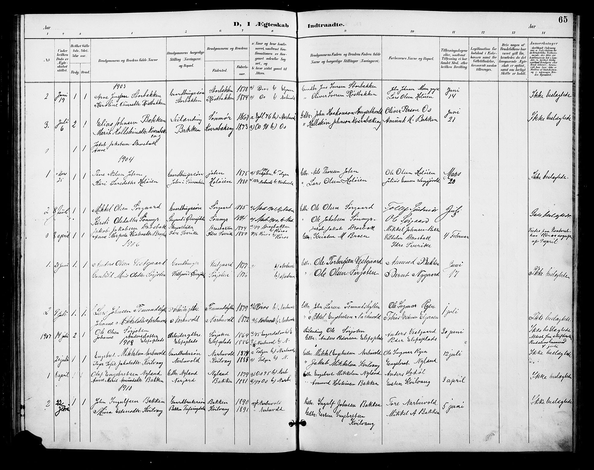 Tolga prestekontor, AV/SAH-PREST-062/L/L0011: Parish register (copy) no. 11, 1894-1925, p. 65