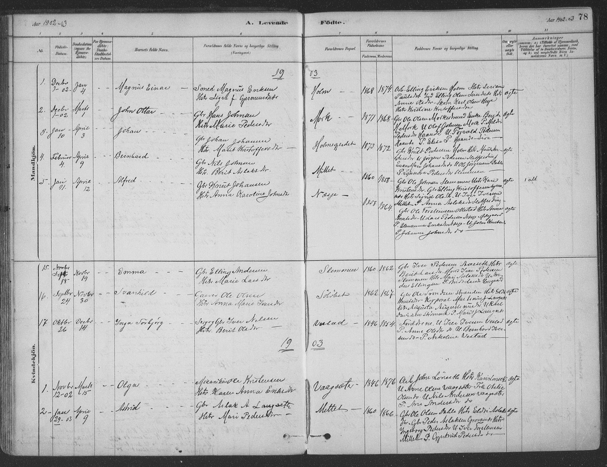 Ministerialprotokoller, klokkerbøker og fødselsregistre - Møre og Romsdal, AV/SAT-A-1454/547/L0604: Parish register (official) no. 547A06, 1878-1906, p. 78