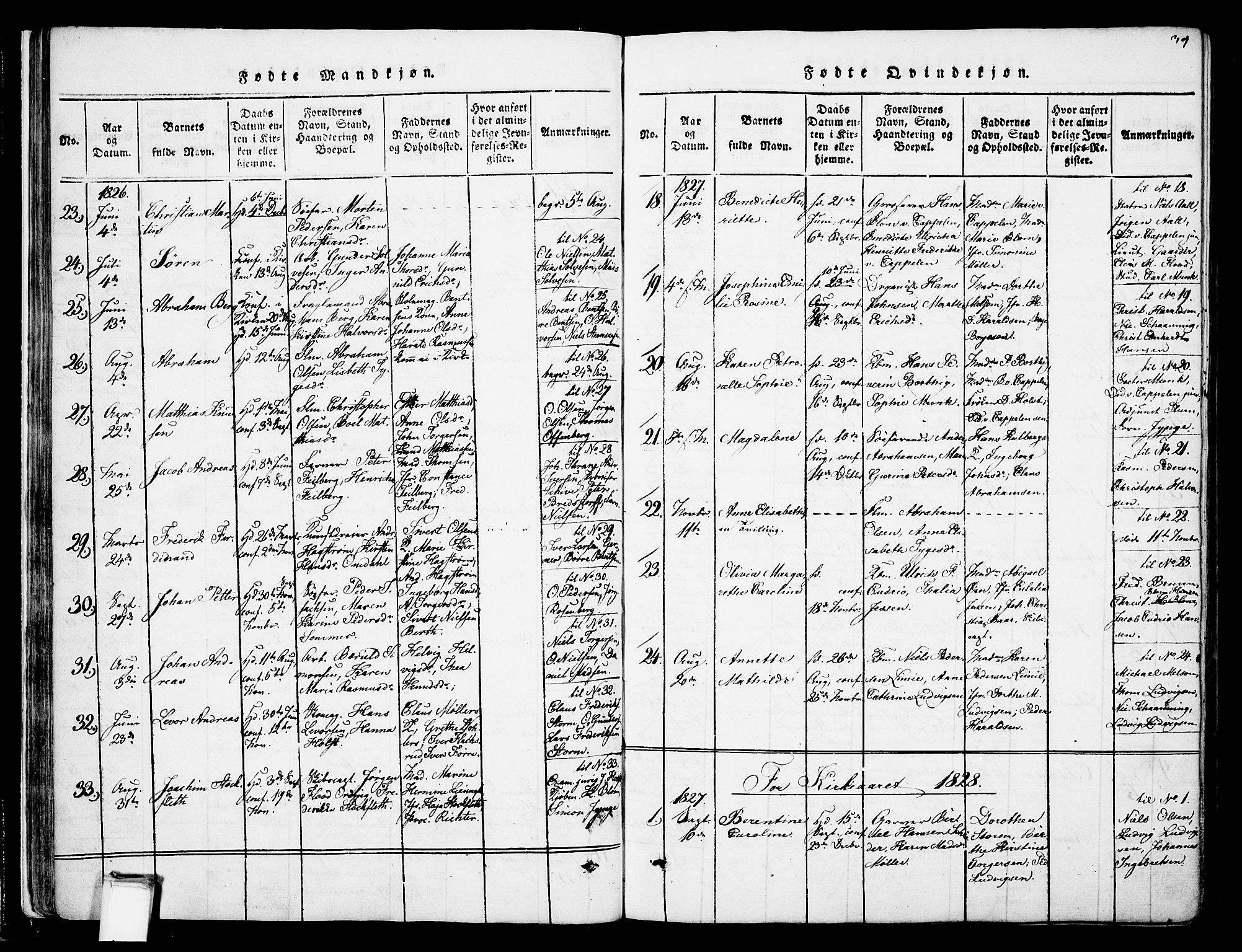 Skien kirkebøker, SAKO/A-302/F/Fa/L0005: Parish register (official) no. 5, 1814-1843, p. 39