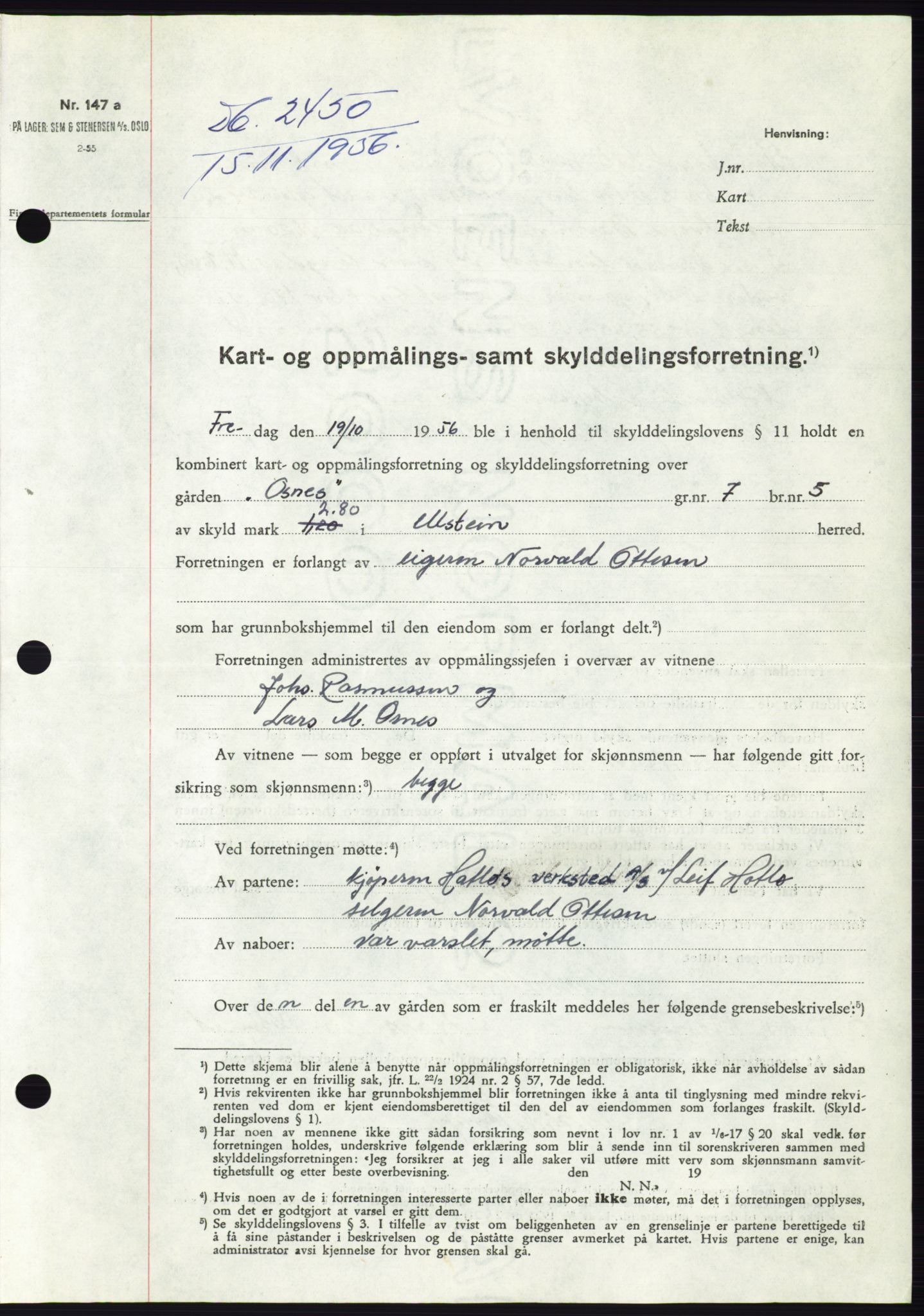 Søre Sunnmøre sorenskriveri, AV/SAT-A-4122/1/2/2C/L0105: Mortgage book no. 31A, 1956-1957, Diary no: : 2450/1956