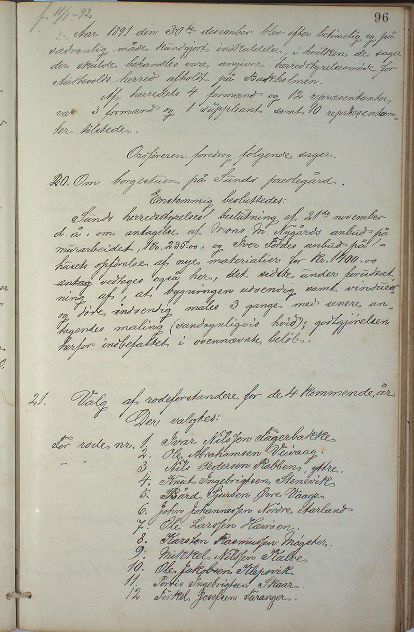 Austevoll kommune. Formannskapet, IKAH/1244-021/A/Aa/L0001: Forhandlingsprotokoll for heradstyret, 1886-1900, p. 192