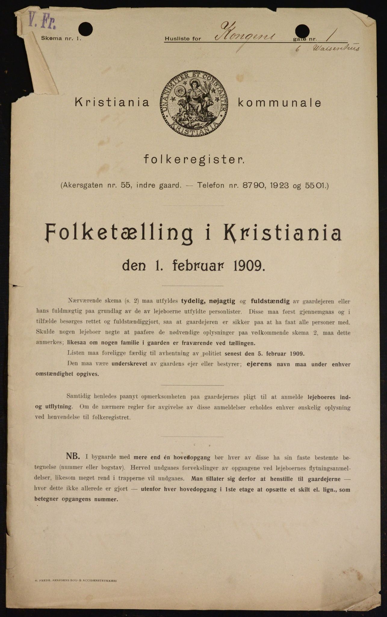 OBA, Municipal Census 1909 for Kristiania, 1909, p. 48083