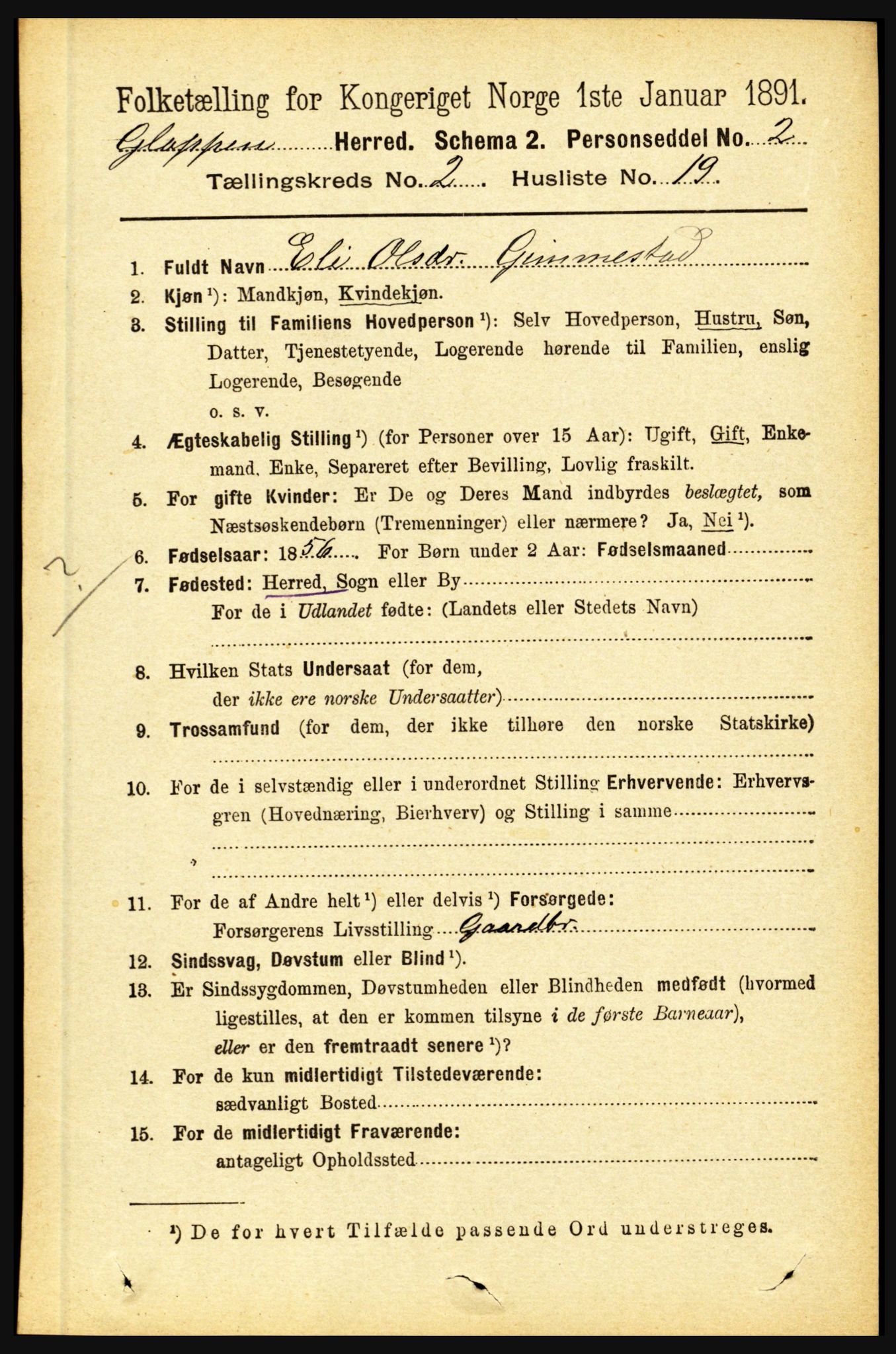 RA, 1891 census for 1445 Gloppen, 1891, p. 737