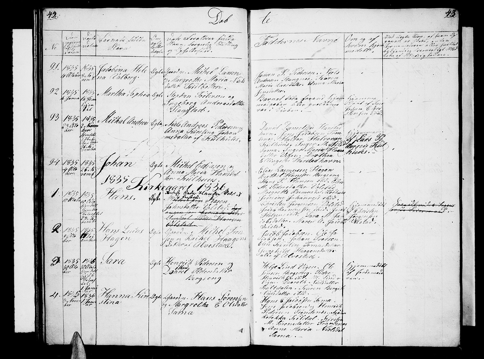 Trondenes sokneprestkontor, SATØ/S-1319/H/Hb/L0005klokker: Parish register (copy) no. 5, 1834-1845, p. 42-43