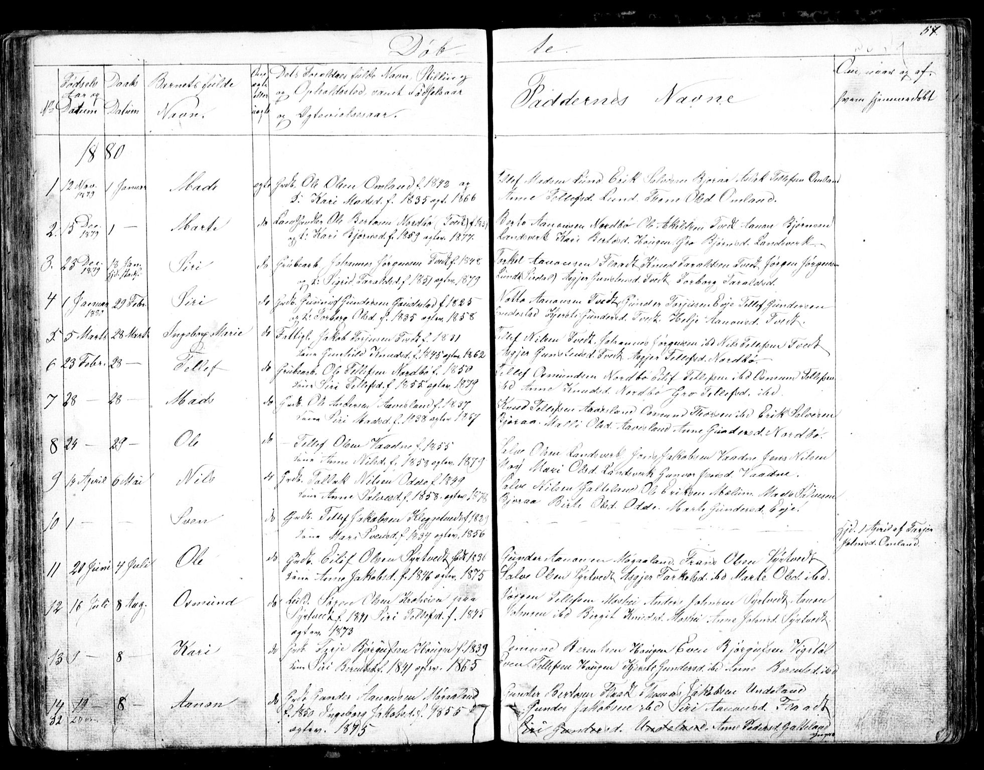 Evje sokneprestkontor, SAK/1111-0008/F/Fb/Fba/L0002: Parish register (copy) no. B 2, 1849-1896, p. 57
