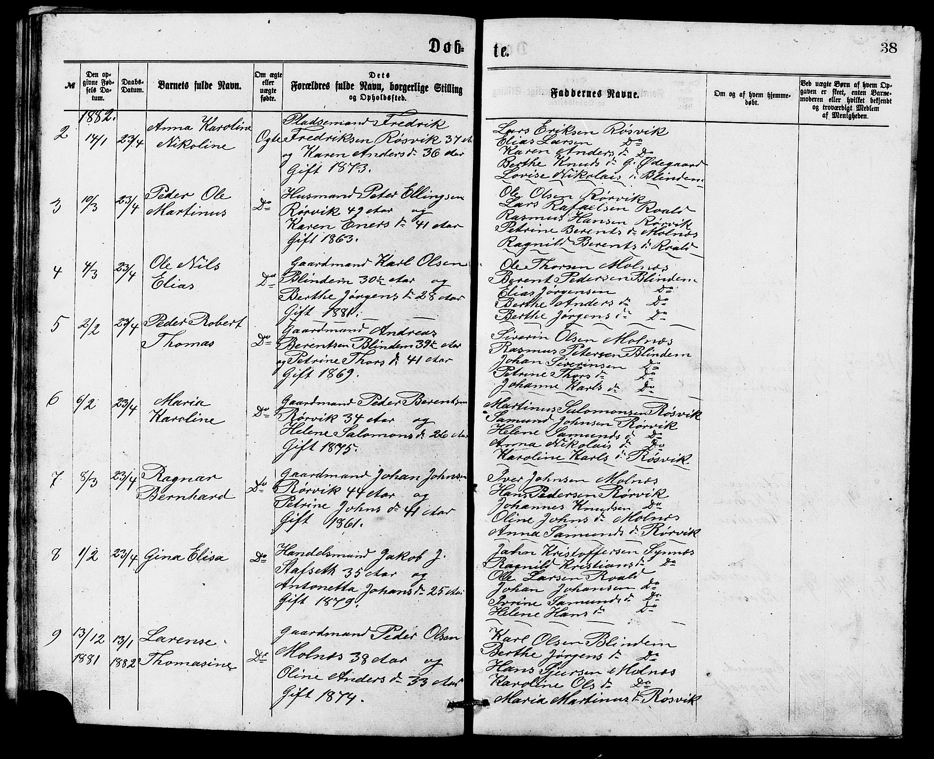 Ministerialprotokoller, klokkerbøker og fødselsregistre - Møre og Romsdal, AV/SAT-A-1454/537/L0521: Parish register (copy) no. 537C02, 1869-1888, p. 38