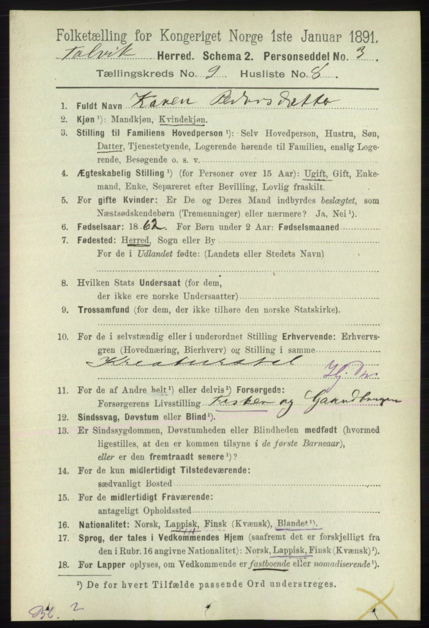 RA, 1891 census for 2013 Talvik, 1891, p. 2213