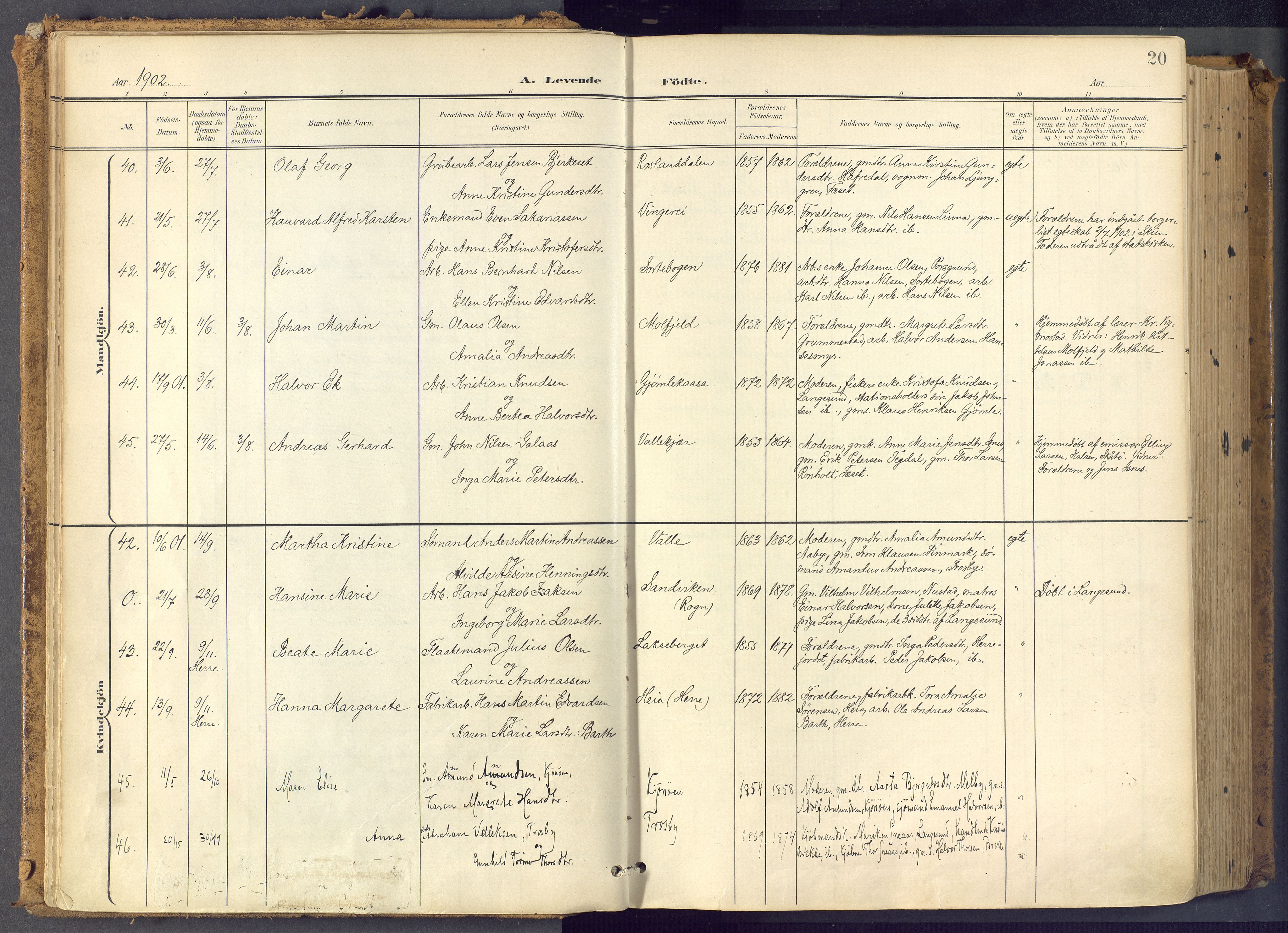 Bamble kirkebøker, SAKO/A-253/F/Fa/L0009: Parish register (official) no. I 9, 1901-1917, p. 20
