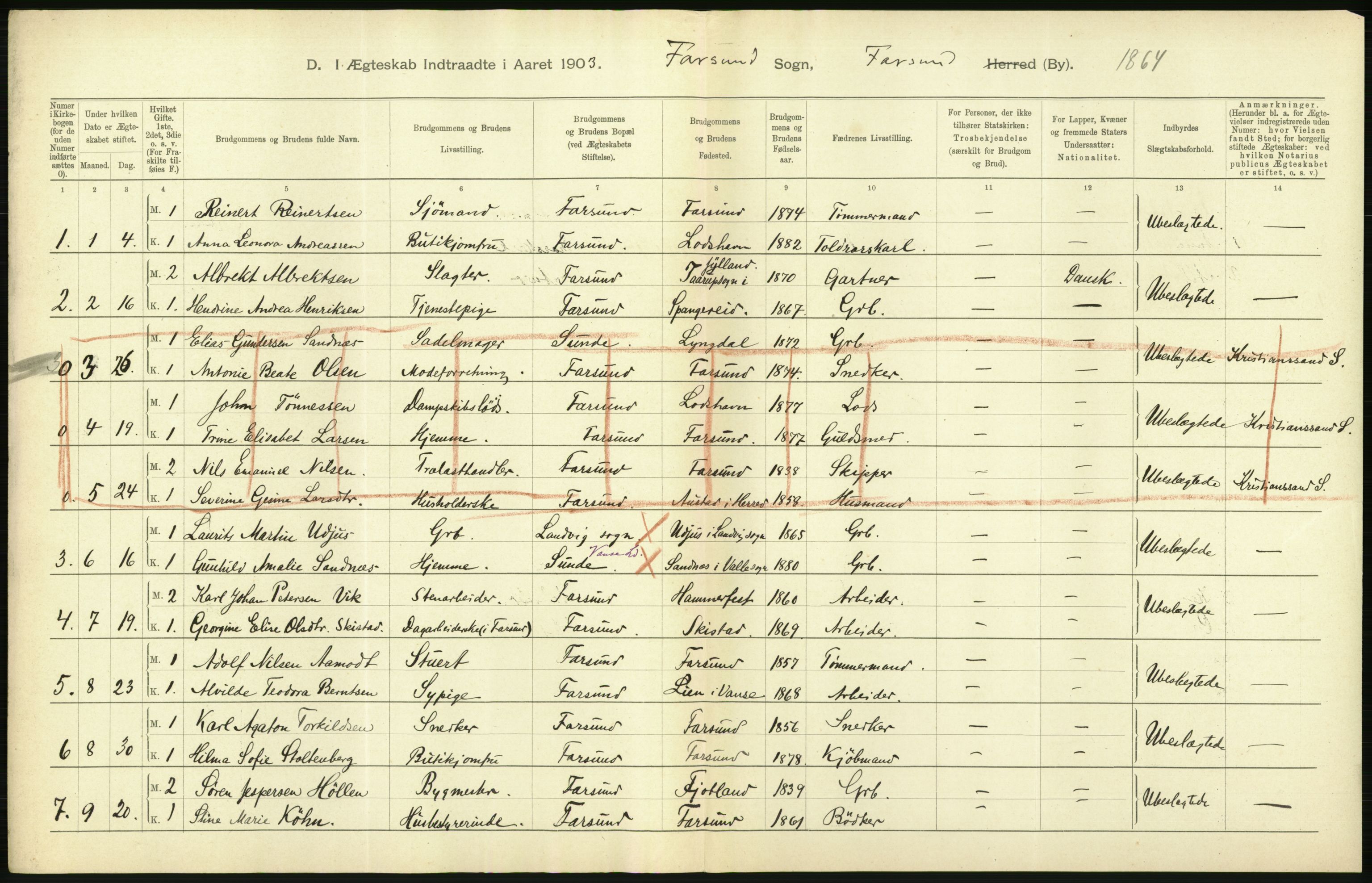 Statistisk sentralbyrå, Sosiodemografiske emner, Befolkning, AV/RA-S-2228/D/Df/Dfa/Dfaa/L0011: Lister og Mandal amt: Fødte, gifte, døde, 1903, p. 362