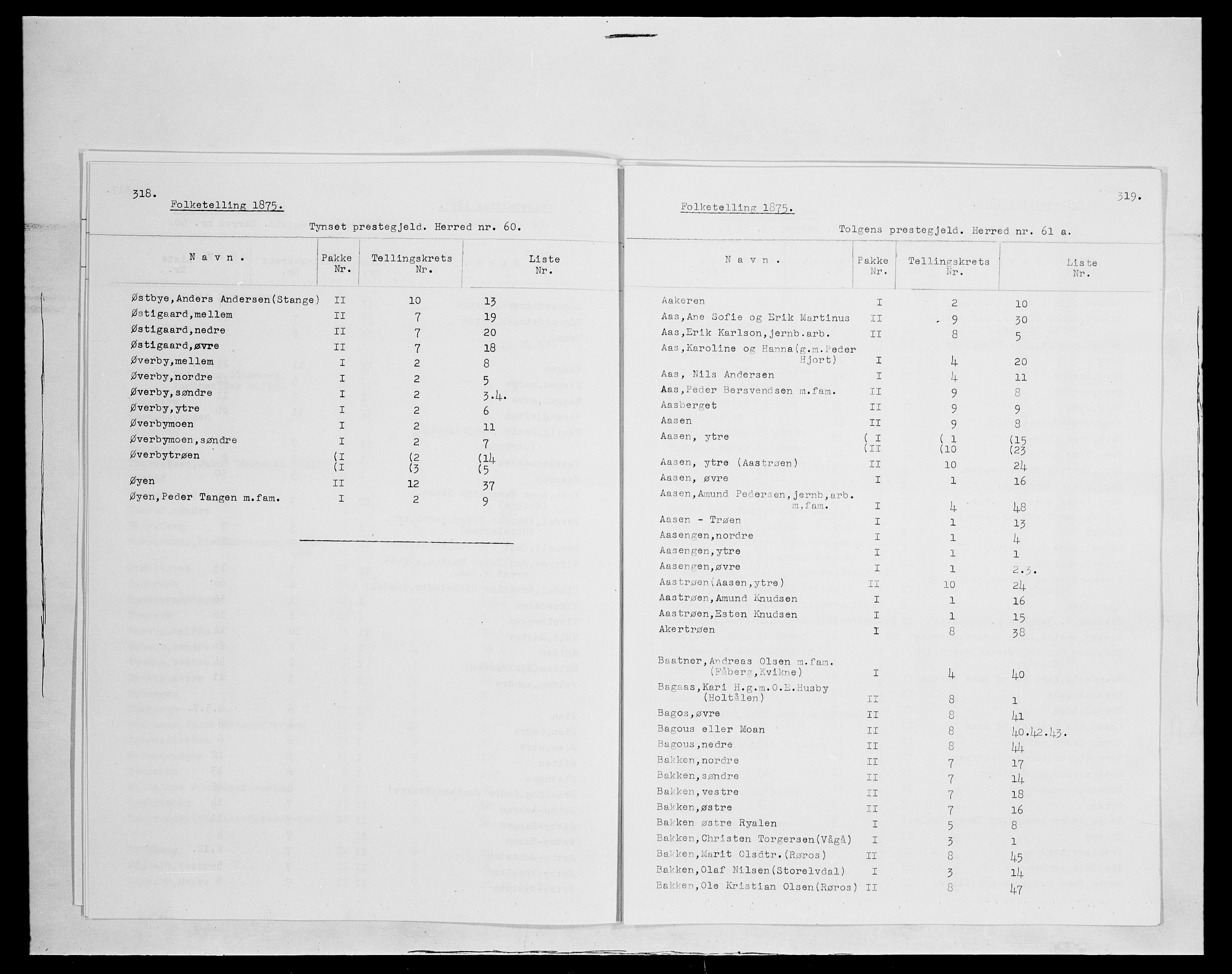 SAH, 1875 census for 0436P Tolga, 1875, p. 1